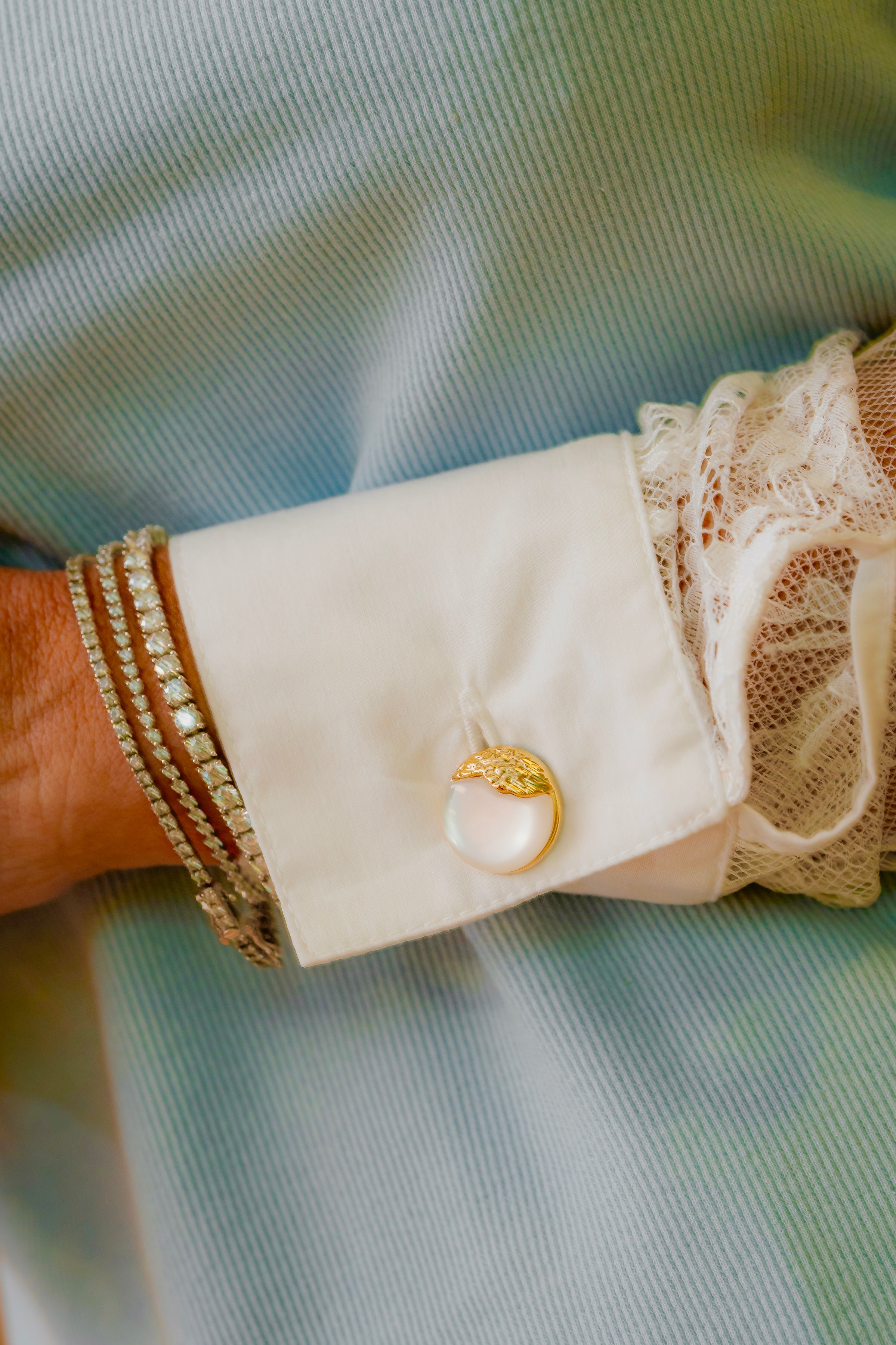 Camisa Renda com Tricoline Manga Longa