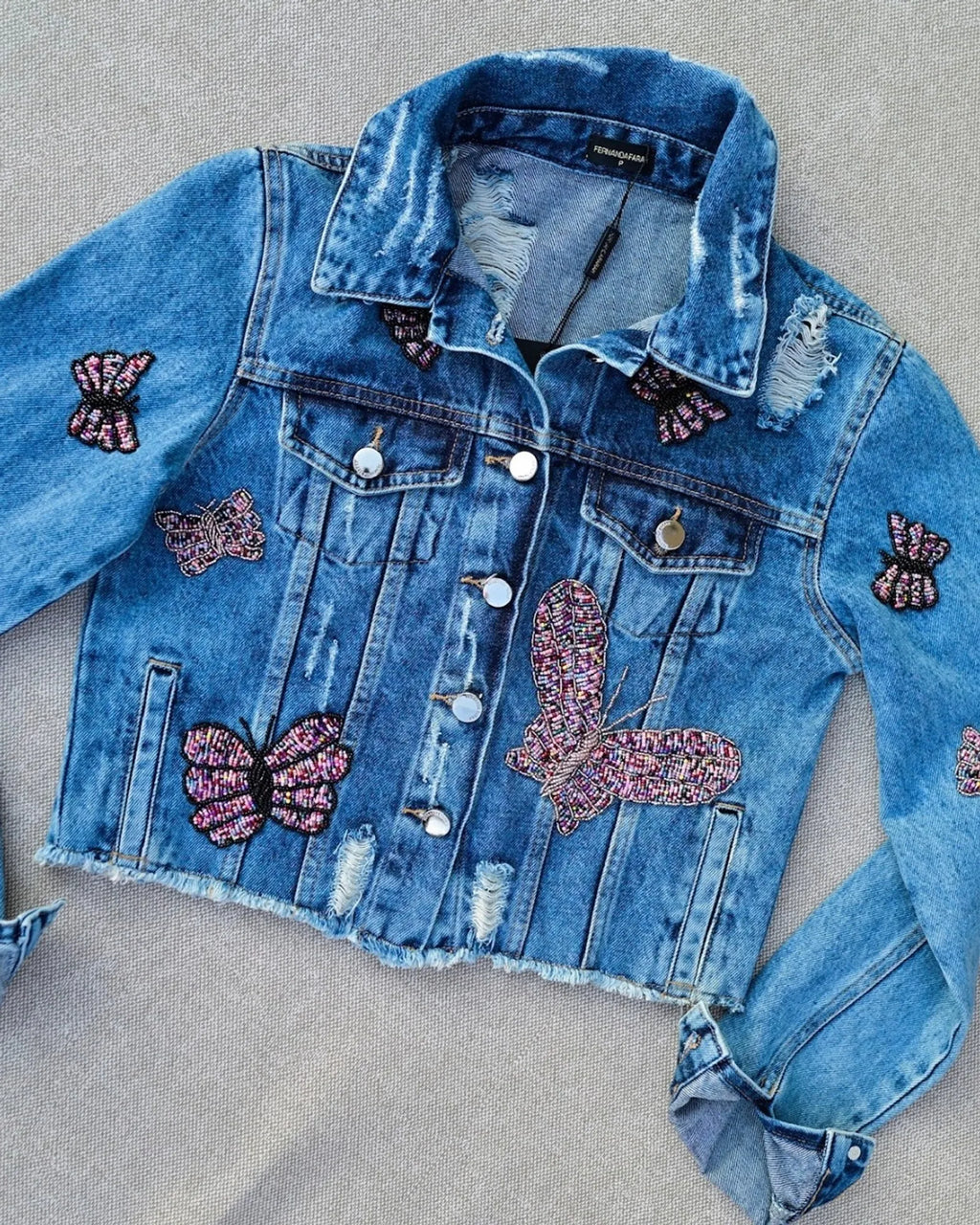 Jaqueta Bordada Borboleta JEANS ESCURO