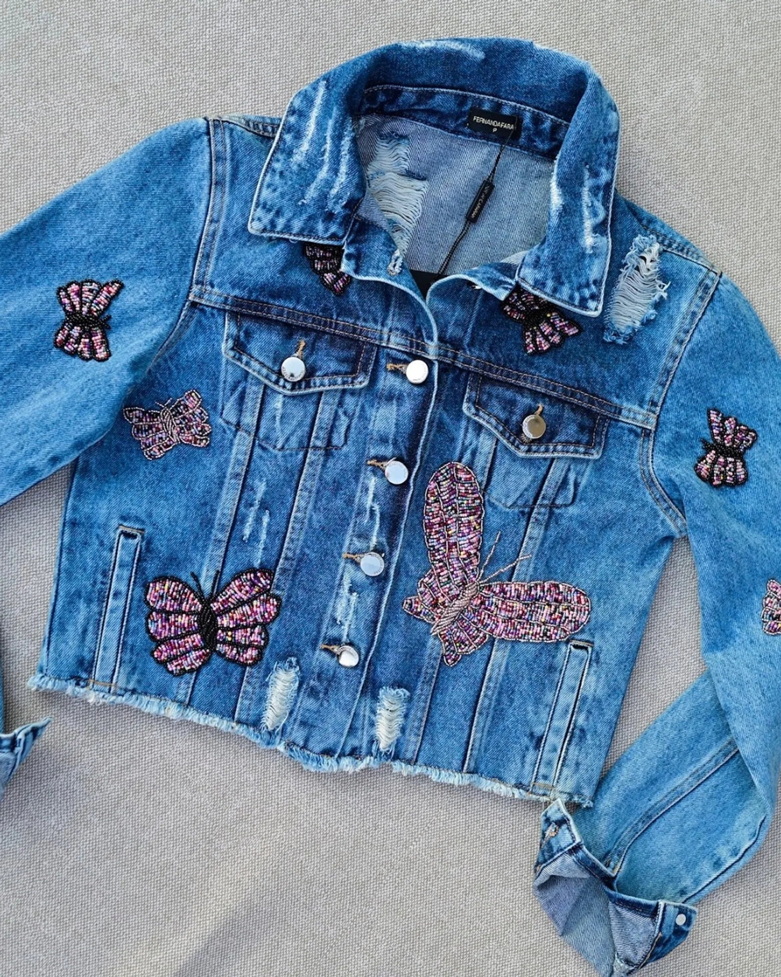 Jaqueta Bordada Borboleta JEANS ESCURO