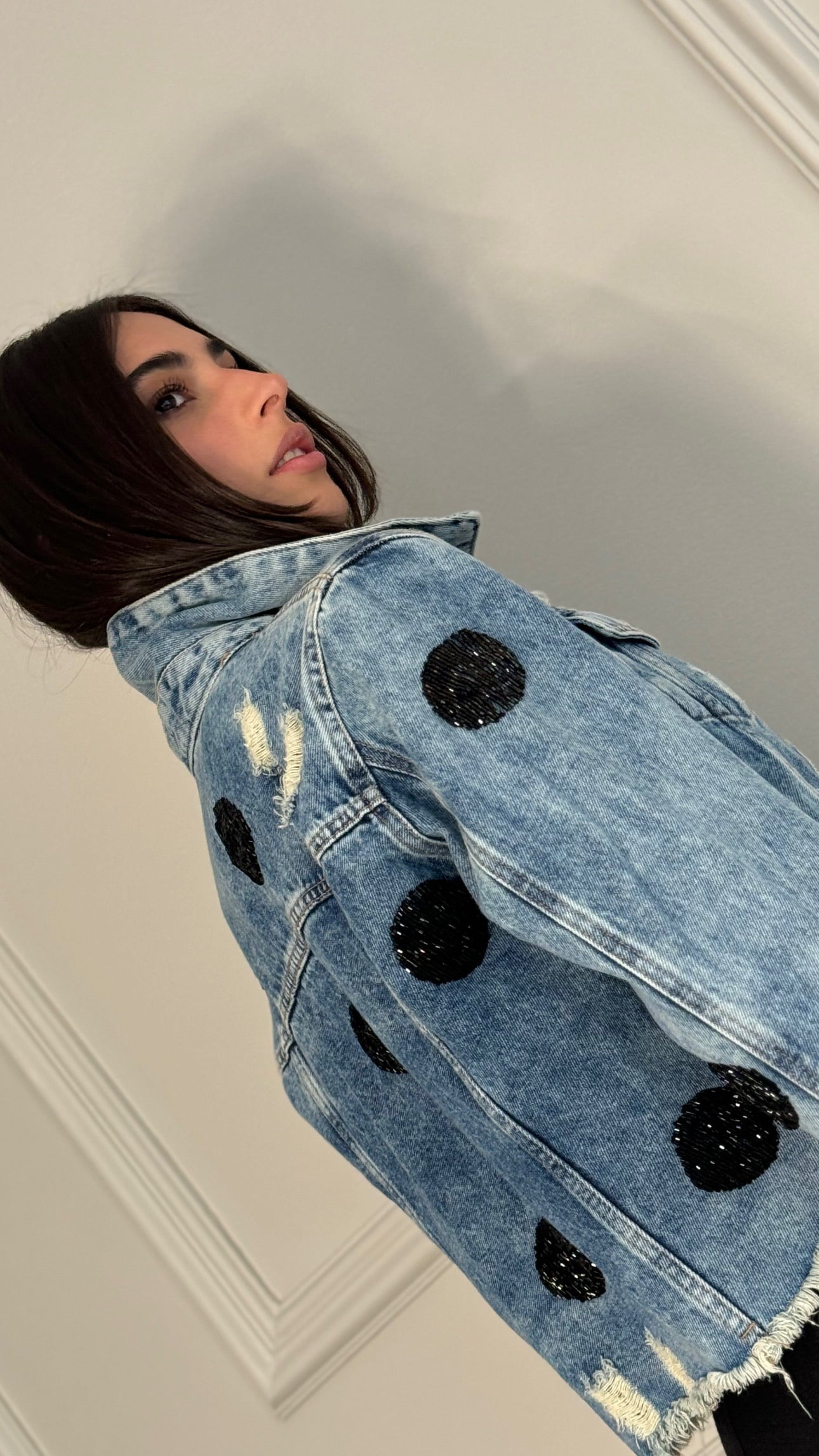 Jaqueta Jeans Bordada Em Mini Poás