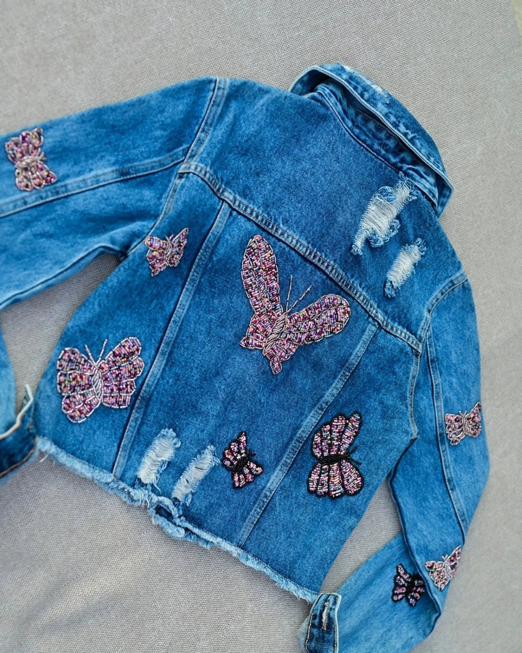 Jaqueta Bordada Borboleta JEANS ESCURO
