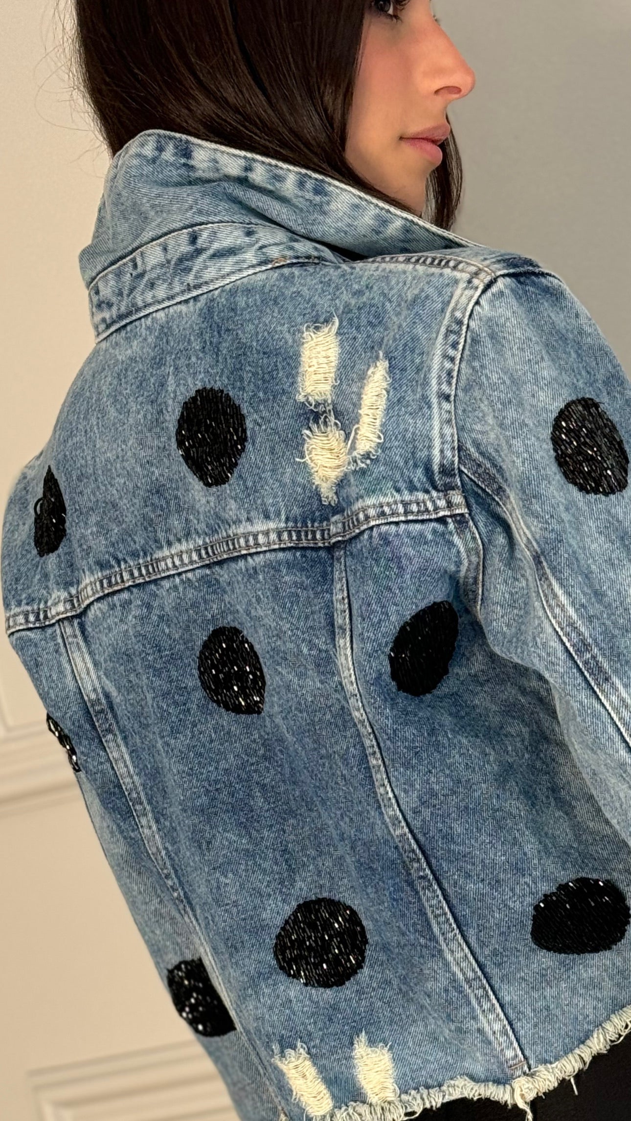 Jaqueta Jeans Bordada Em Mini Poás