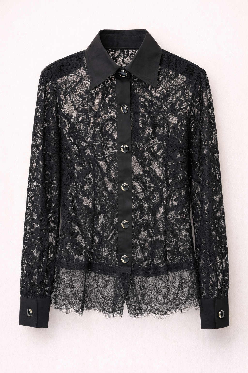 Camisa Renda com Tricoline Manga Longa