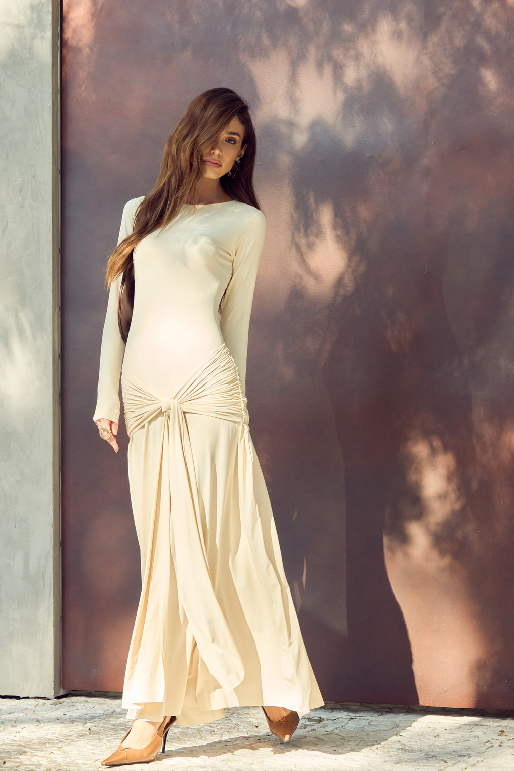 Vestido Manga Longa Malha Fria Com Faixa E Fivela