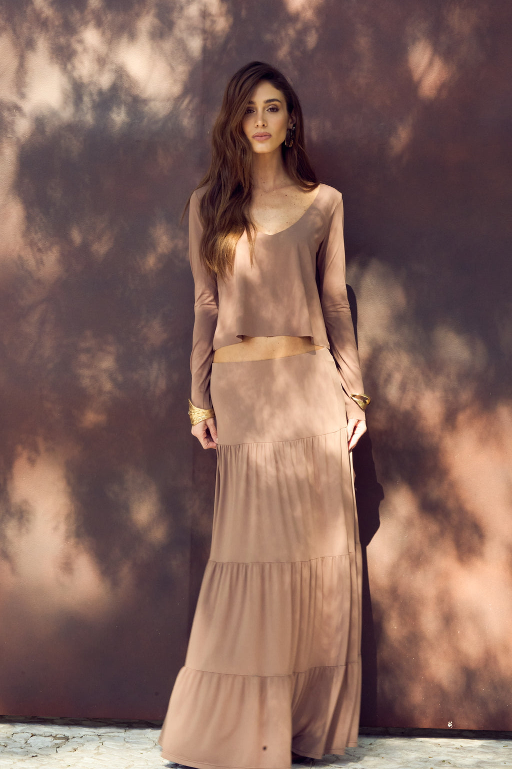 Conjunto Blusa Manga Longa E Saia