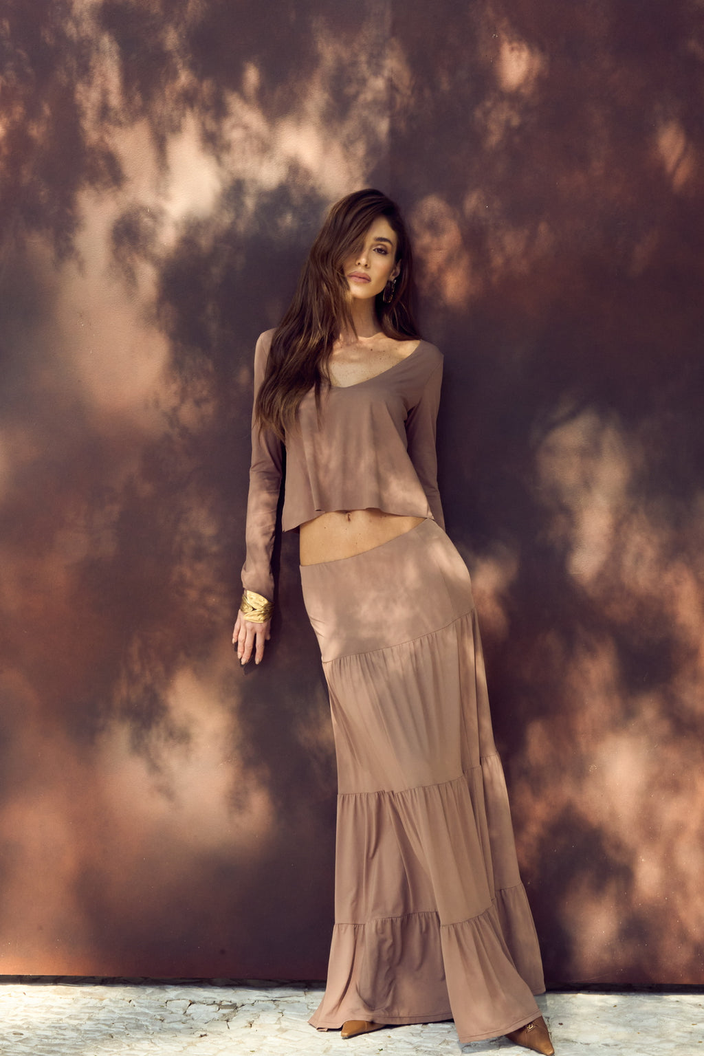 Conjunto Blusa Manga Longa E Saia