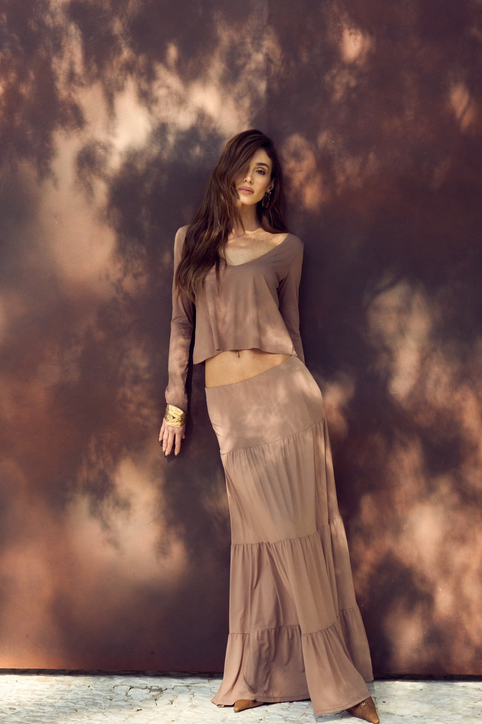 Conjunto Blusa Manga Longa E Saia