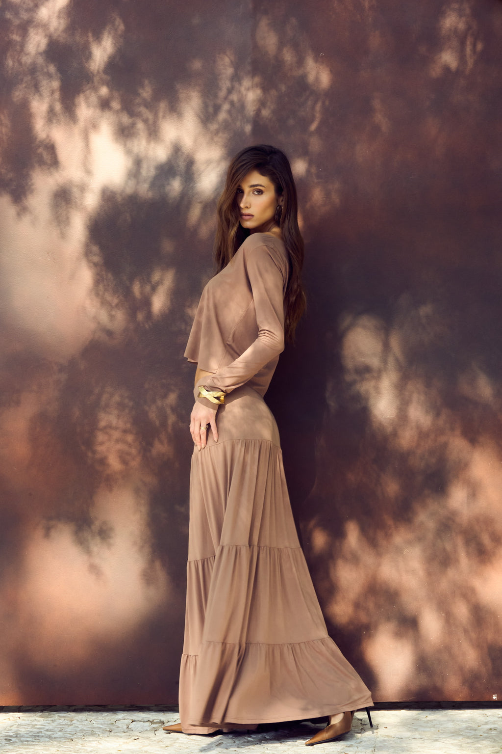 Conjunto Blusa Manga Longa E Saia