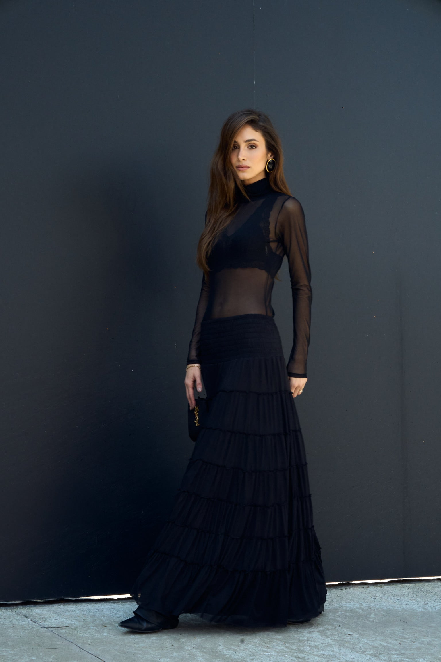 Conjunto Segunda Pele E Saia Em Tule