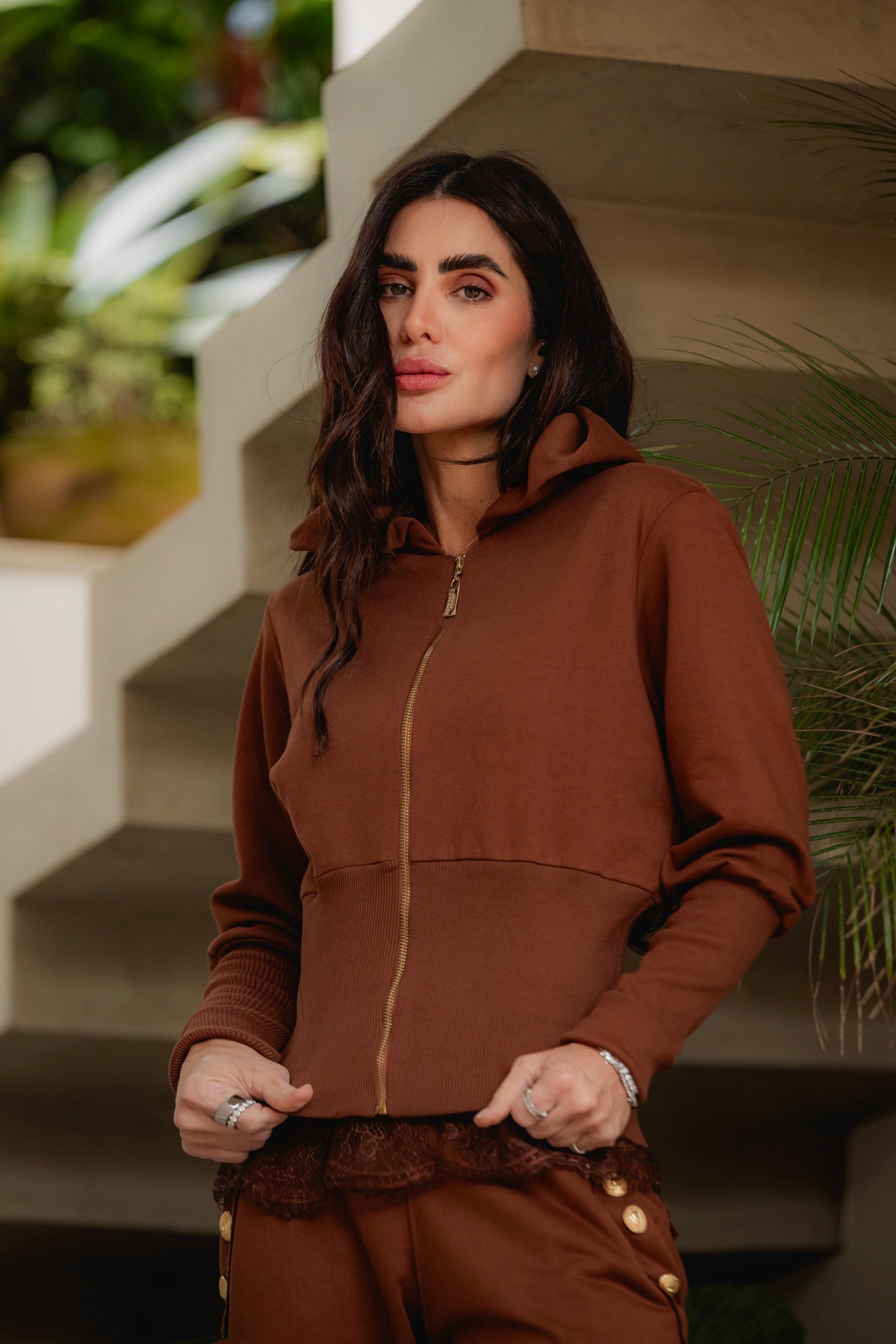 Conjunto Moletom Pantalona com Detalhes em Ribana