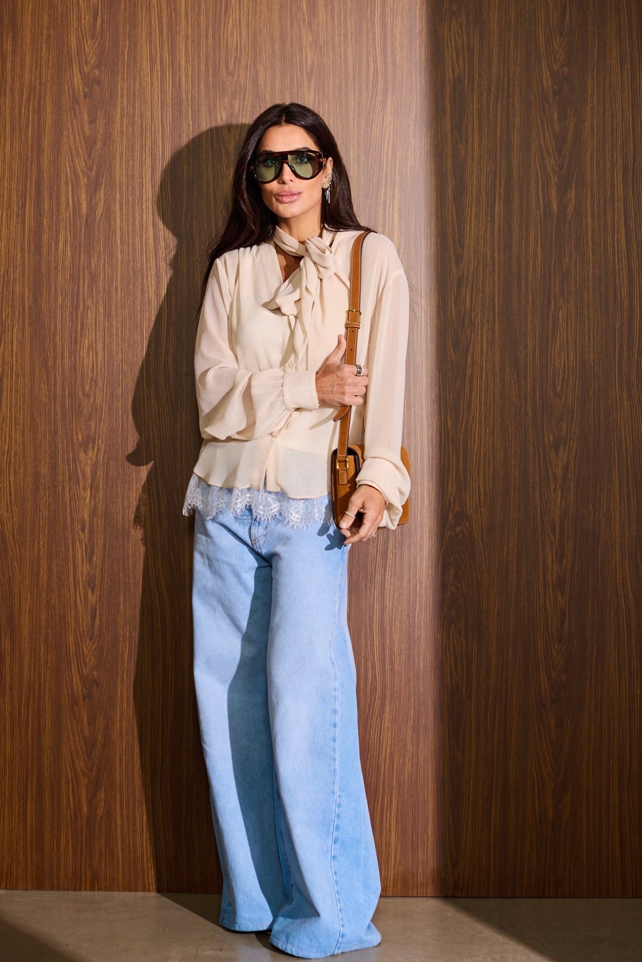Camisa Chiffon de Seda Gola Laço