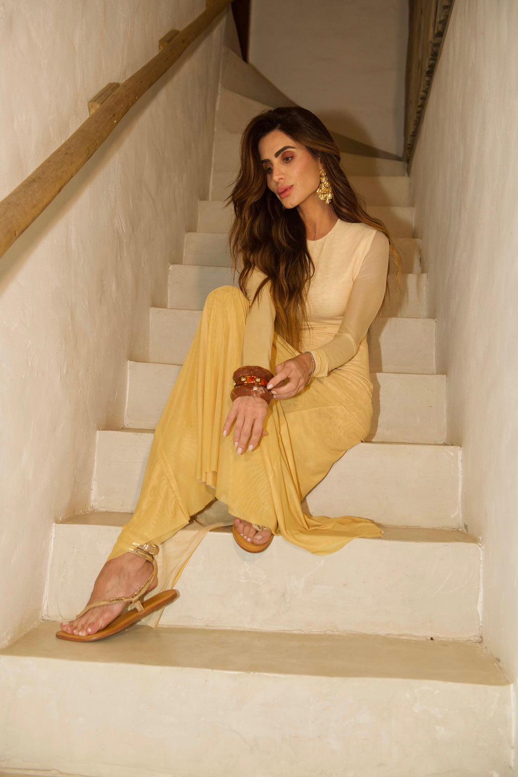 Vestido Em Tule Tie Dye Manga Longa