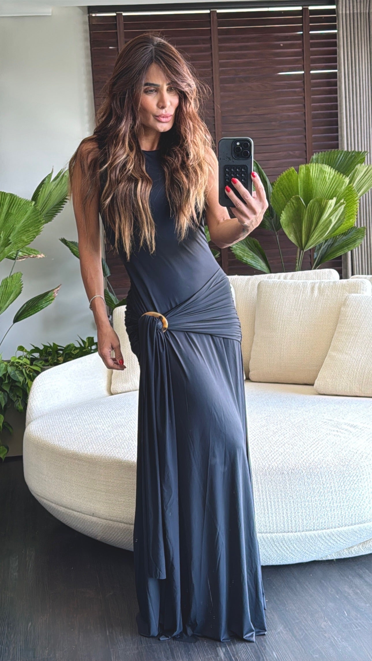 Vestido Em Malha Fria Com Faixa E Fivela