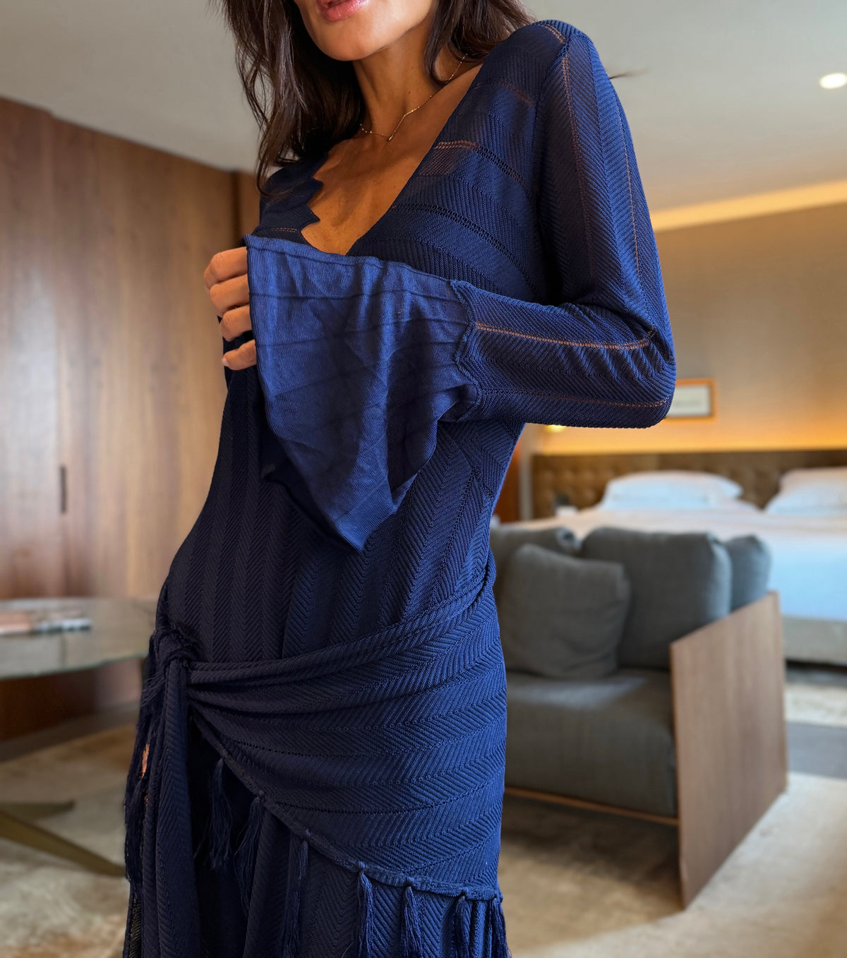 Vestido Longo em Tricot e Lenço