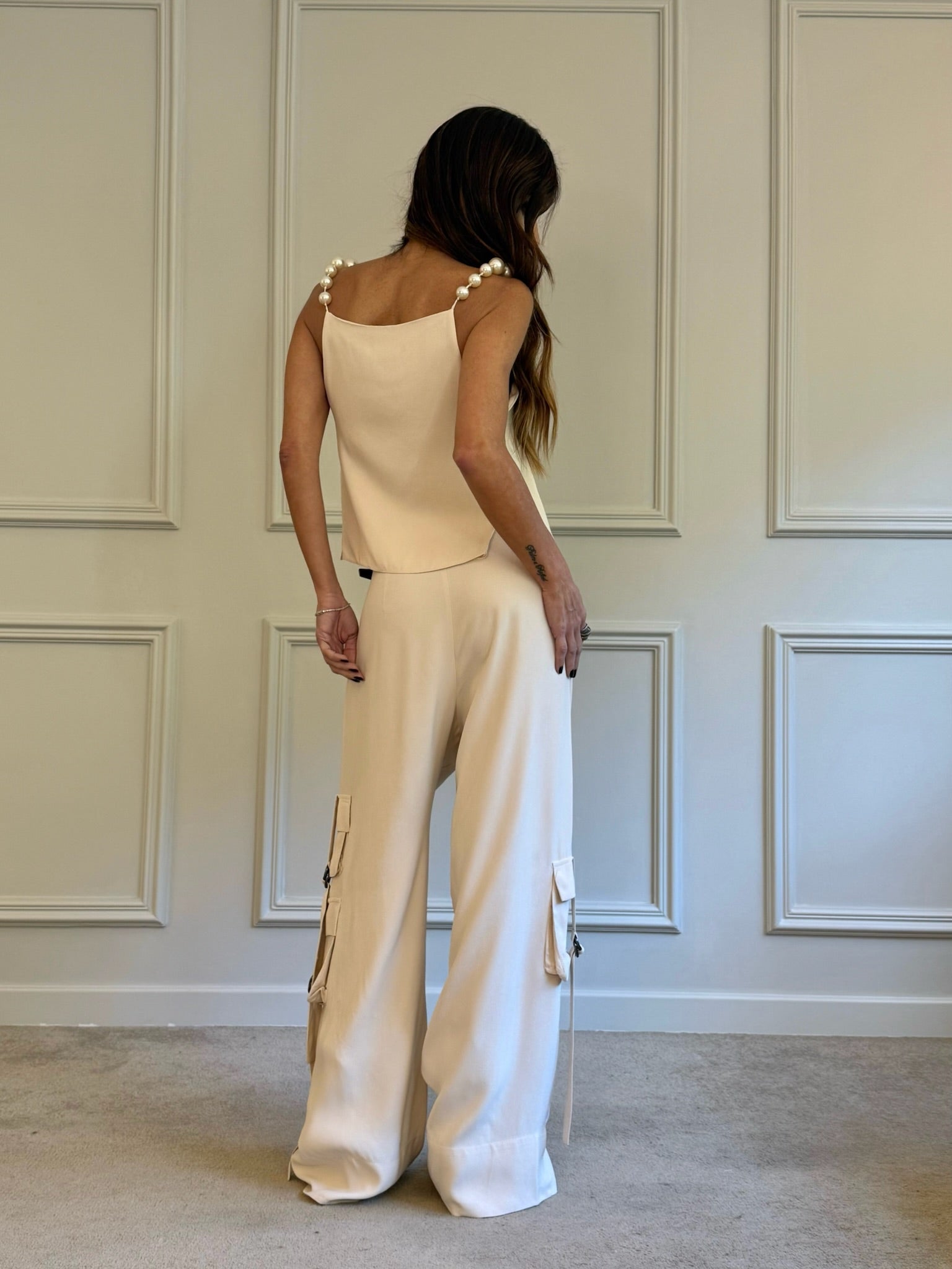 Calça Crepe Reta Com Bolsos