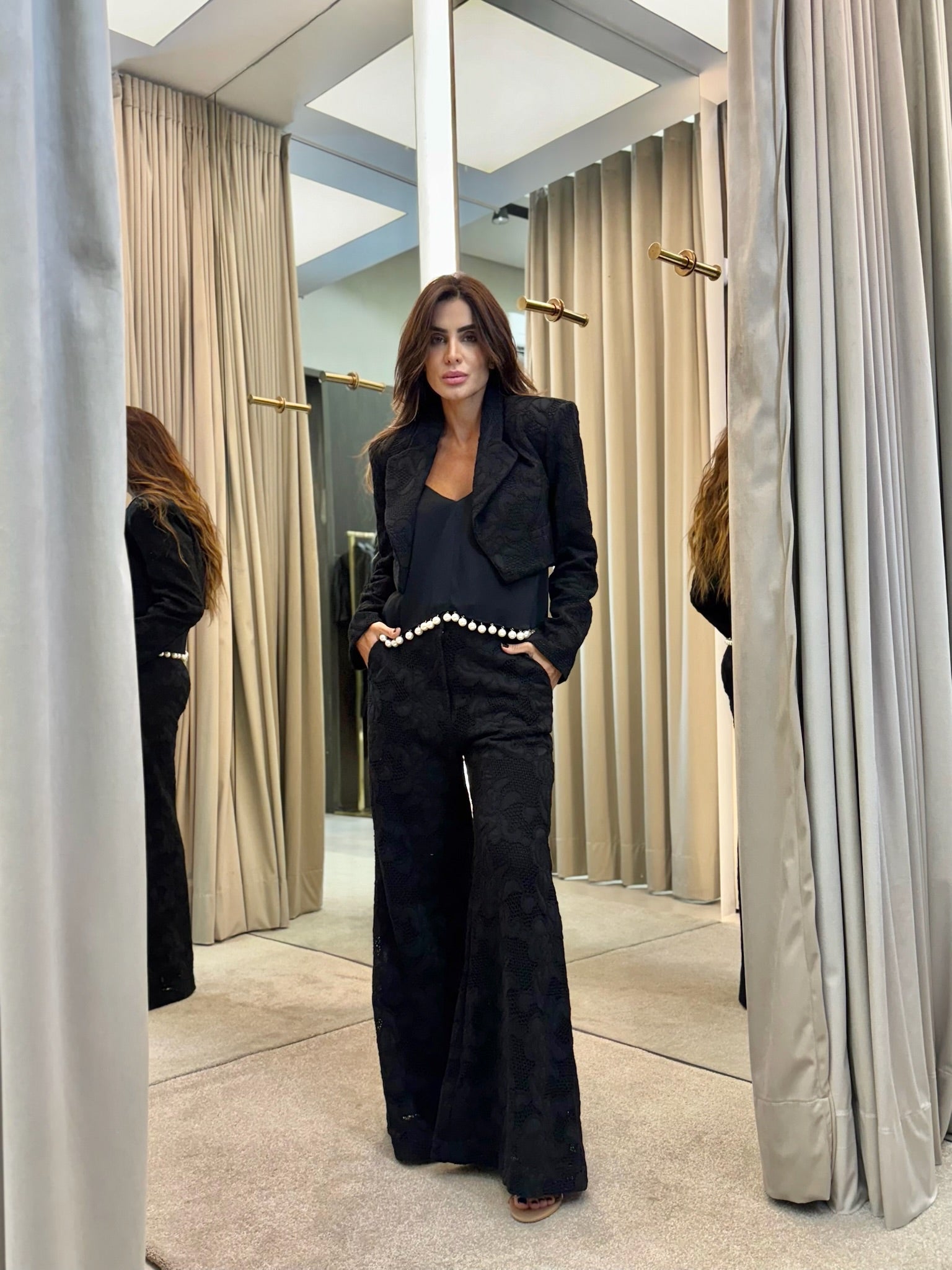 Conjunto De Calça Pantalona E Blazer Em Laise