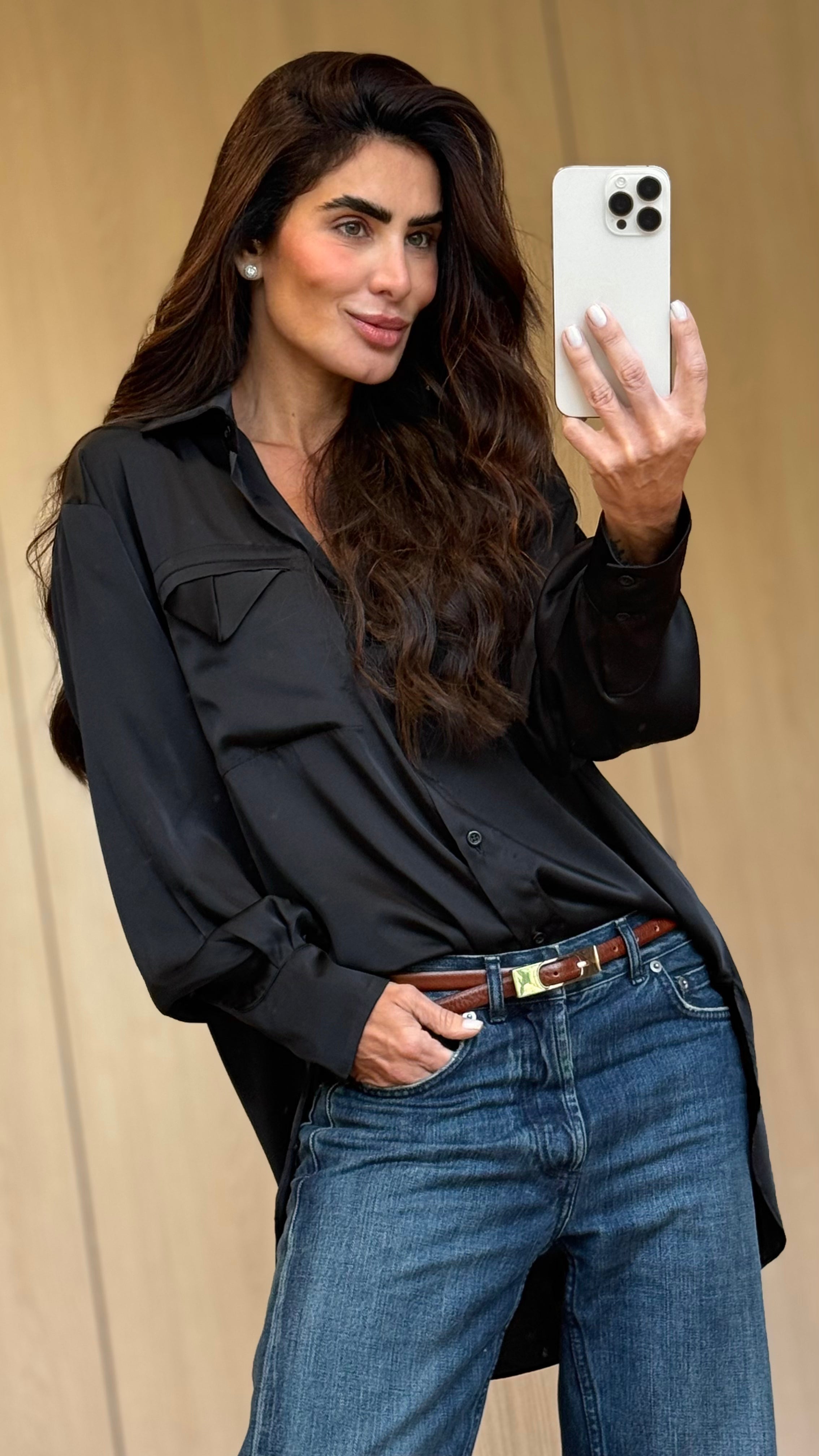 Camisa Cetim Bolso Triangular