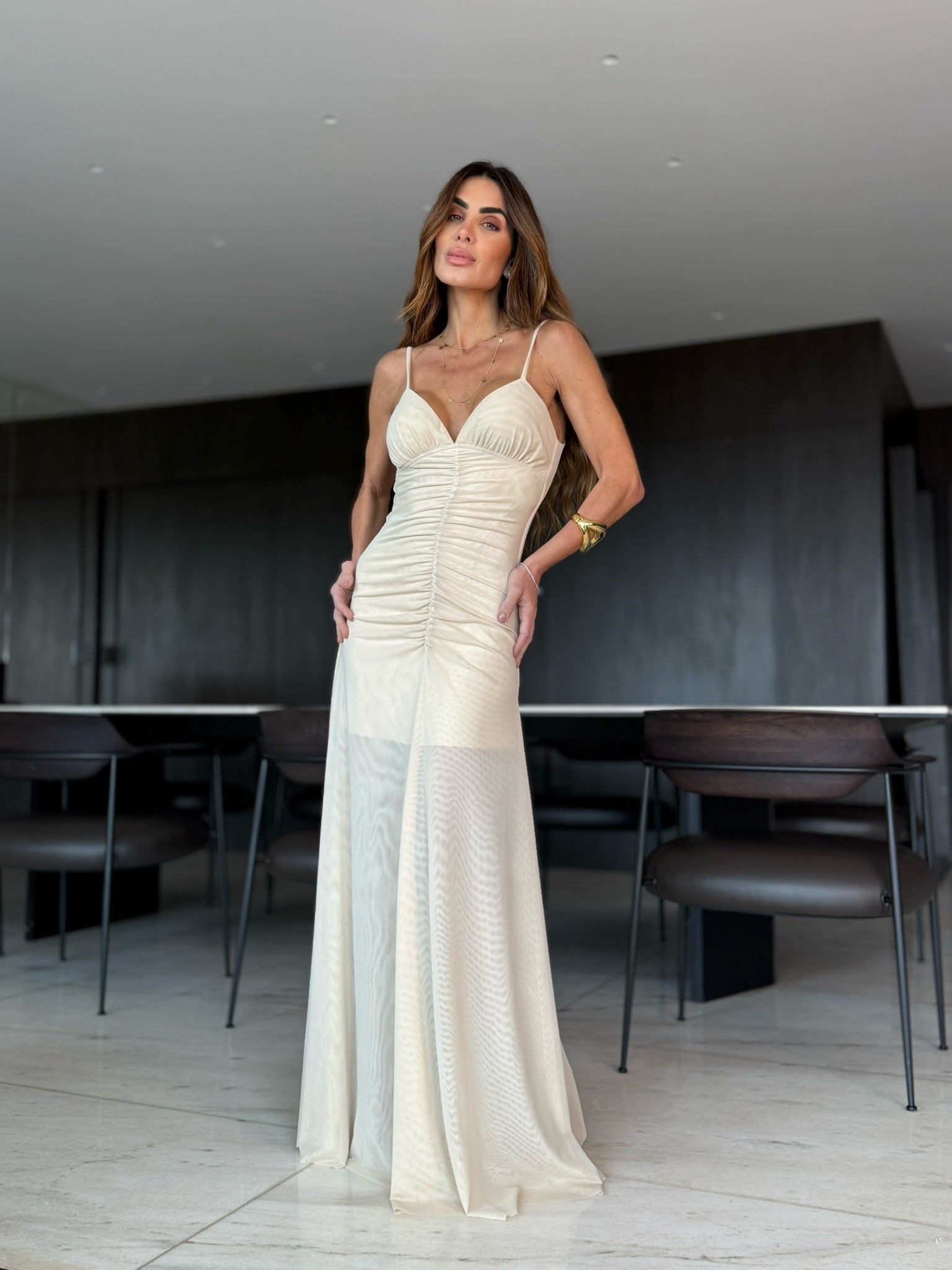 Vestido De Tule De Alcinha Franzido