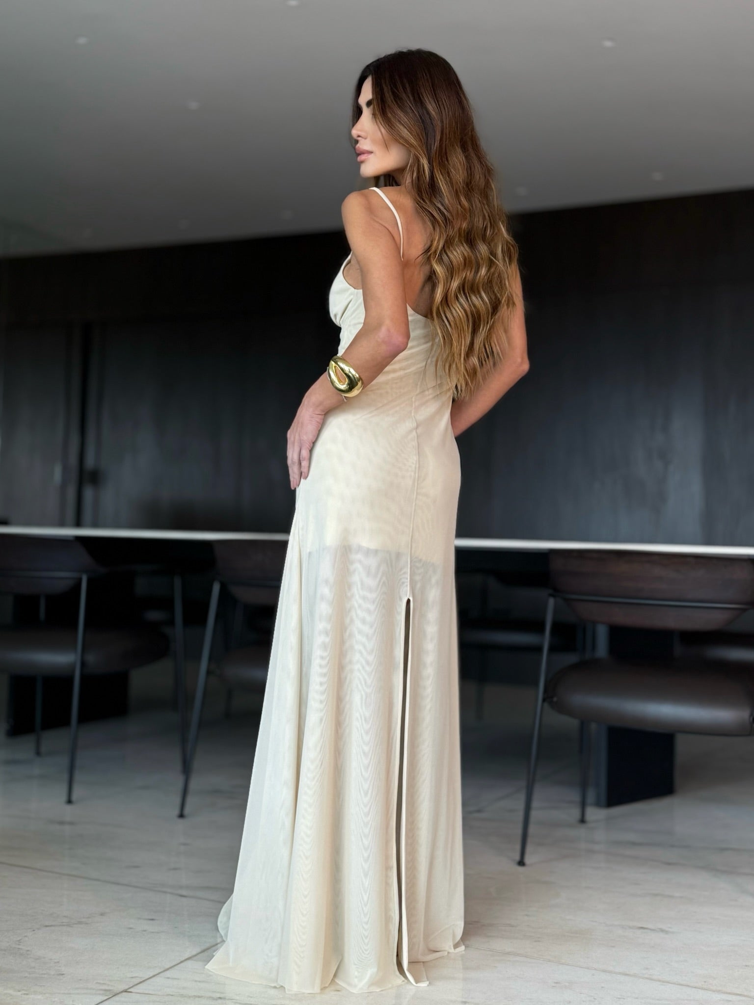 Vestido De Tule De Alcinha Franzido