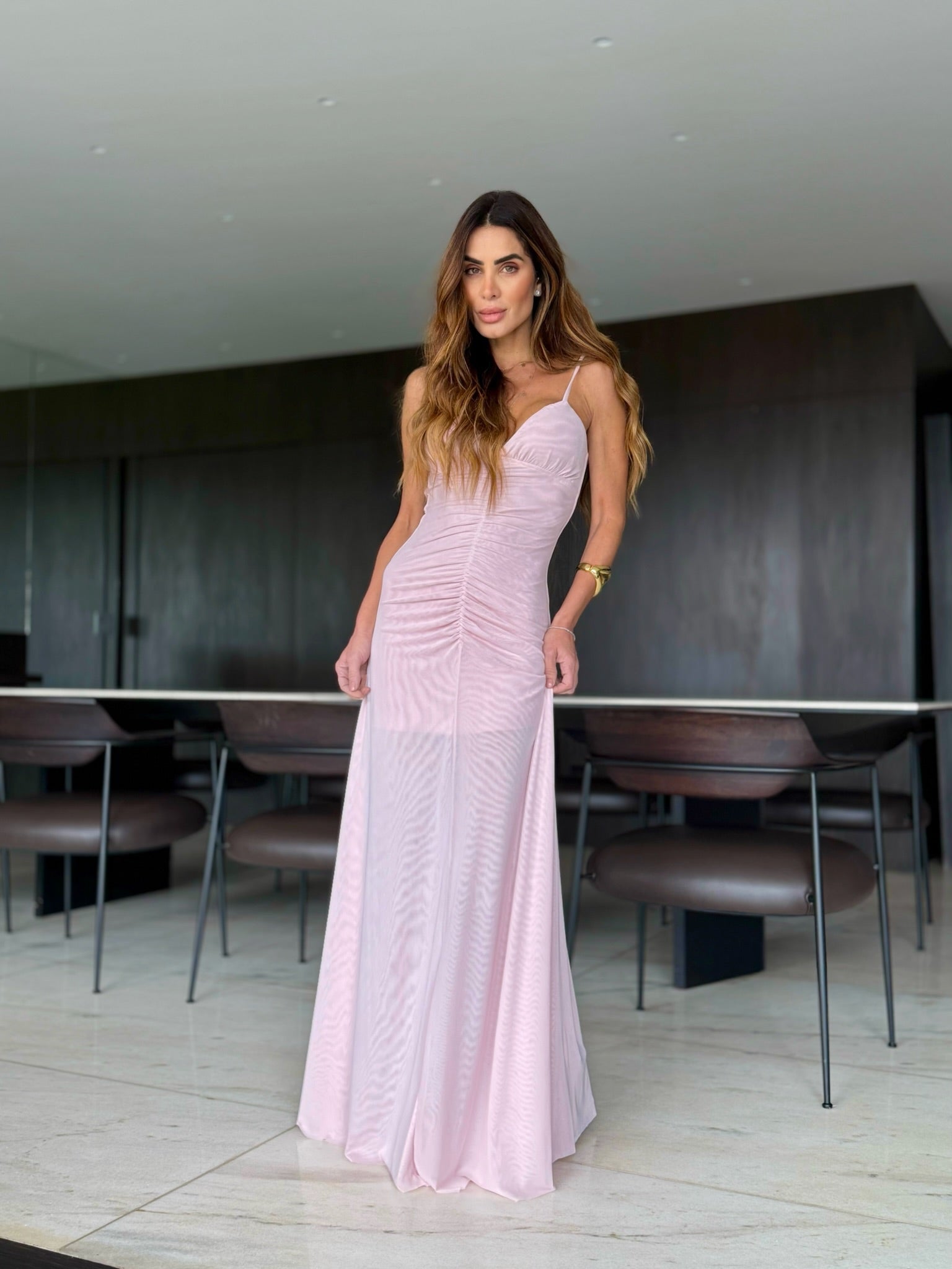 Vestido De Tule De Alcinha Franzido