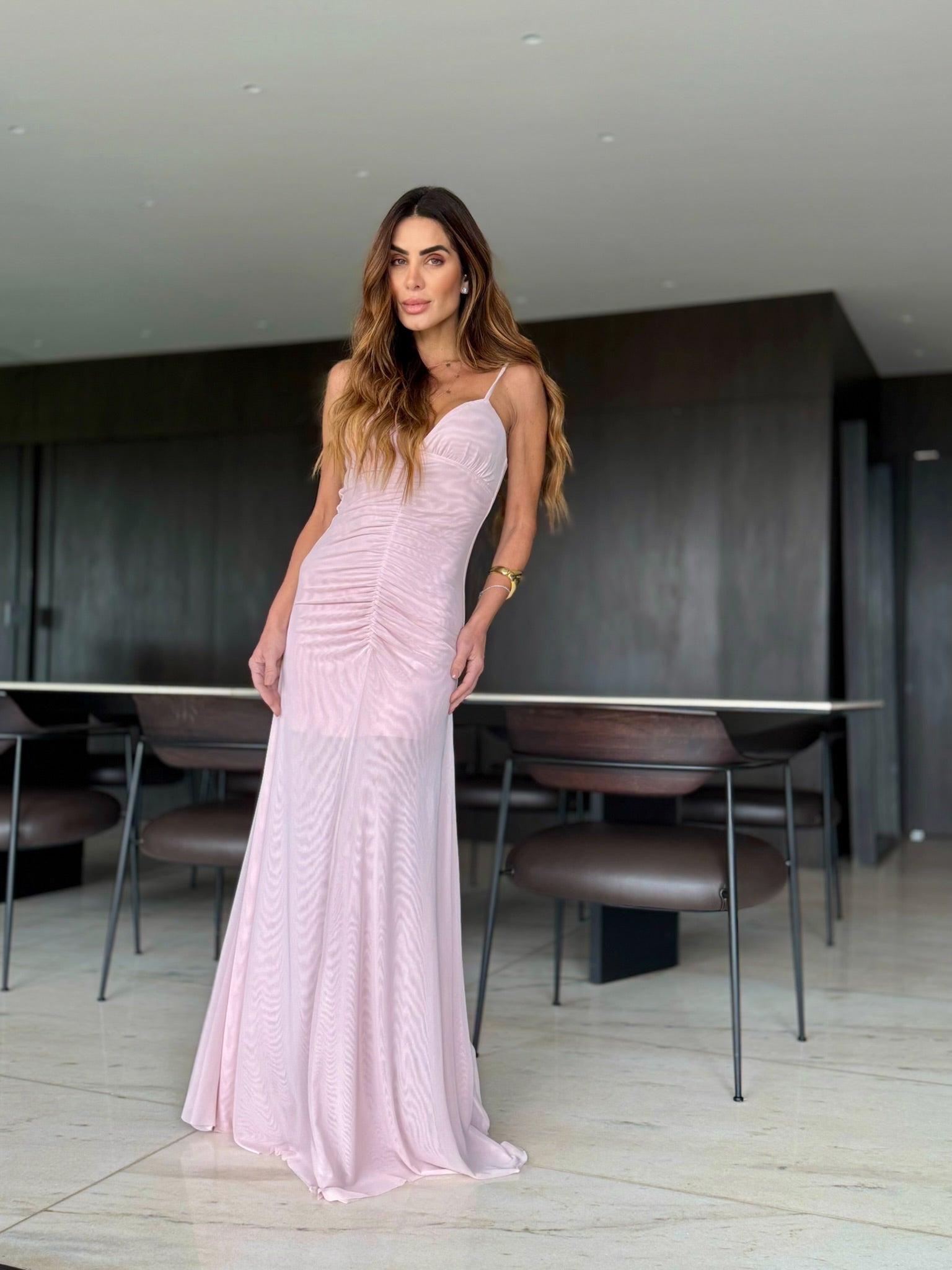 Vestido De Tule De Alcinha Franzido