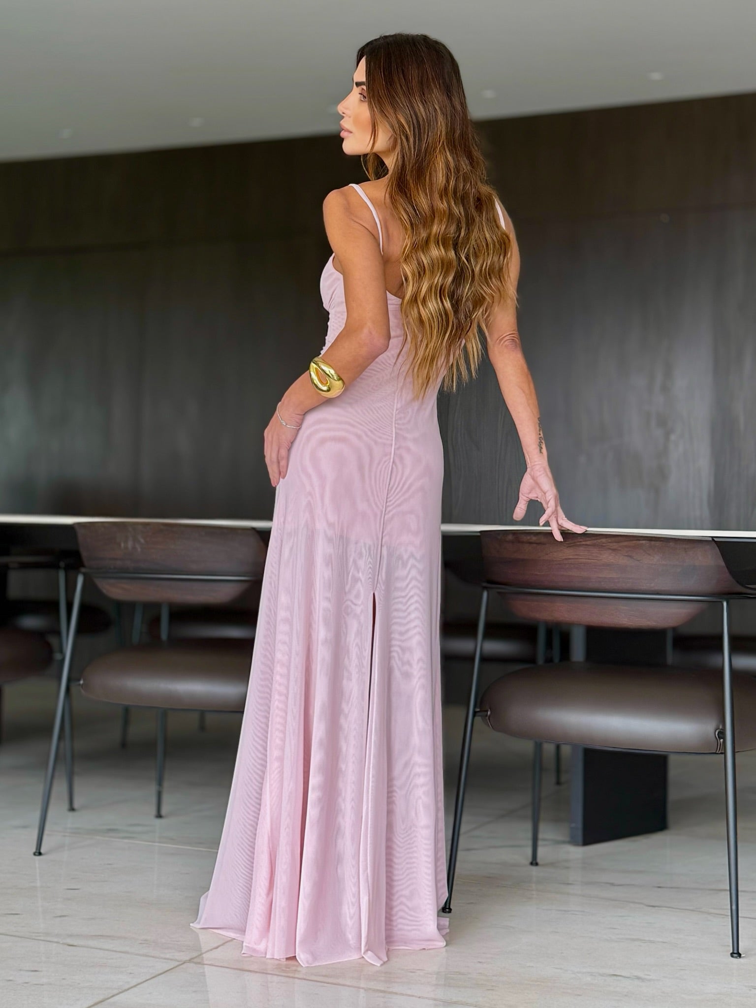 Vestido De Tule De Alcinha Franzido