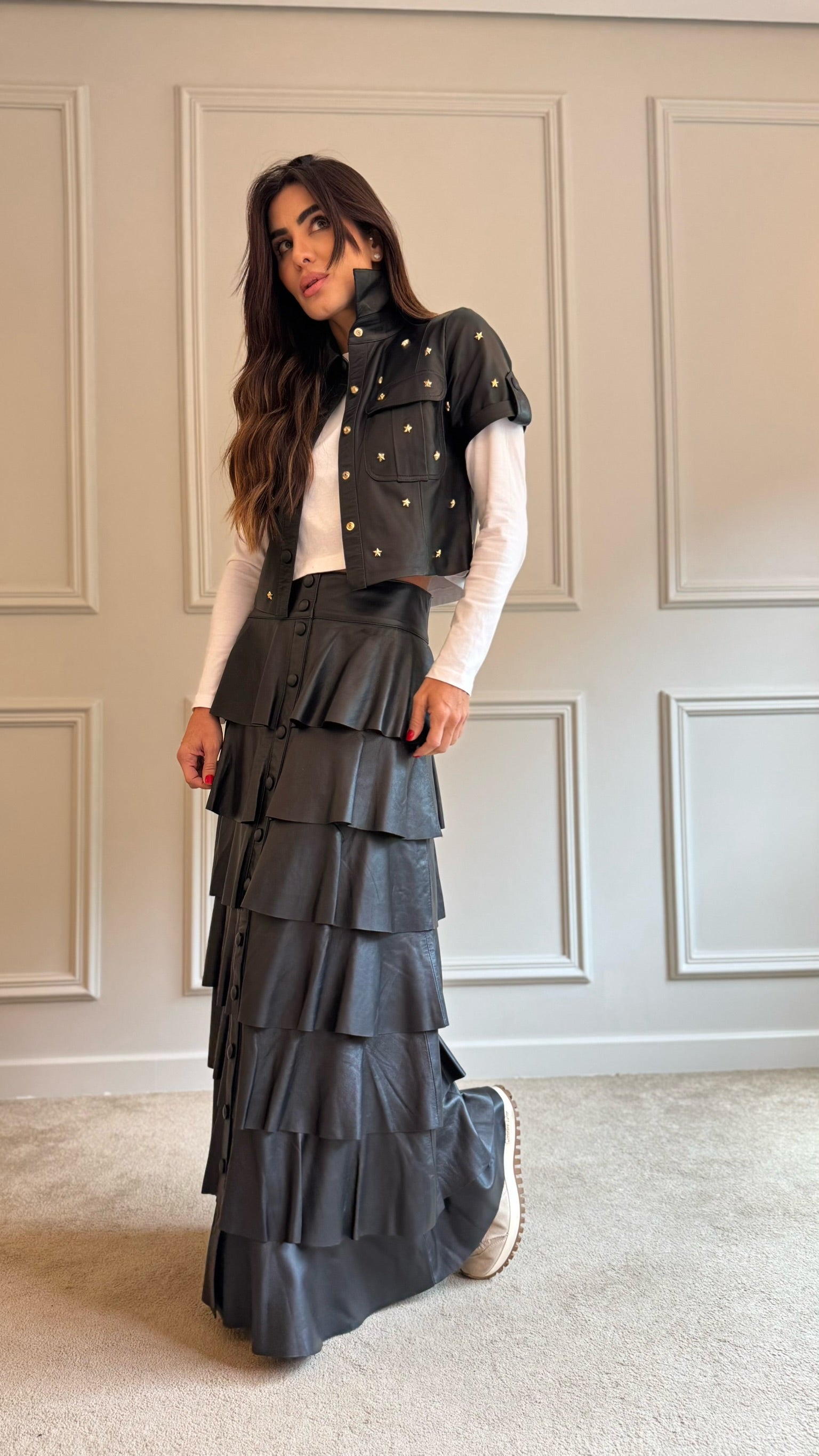 Cropped Couro Com Estrelas