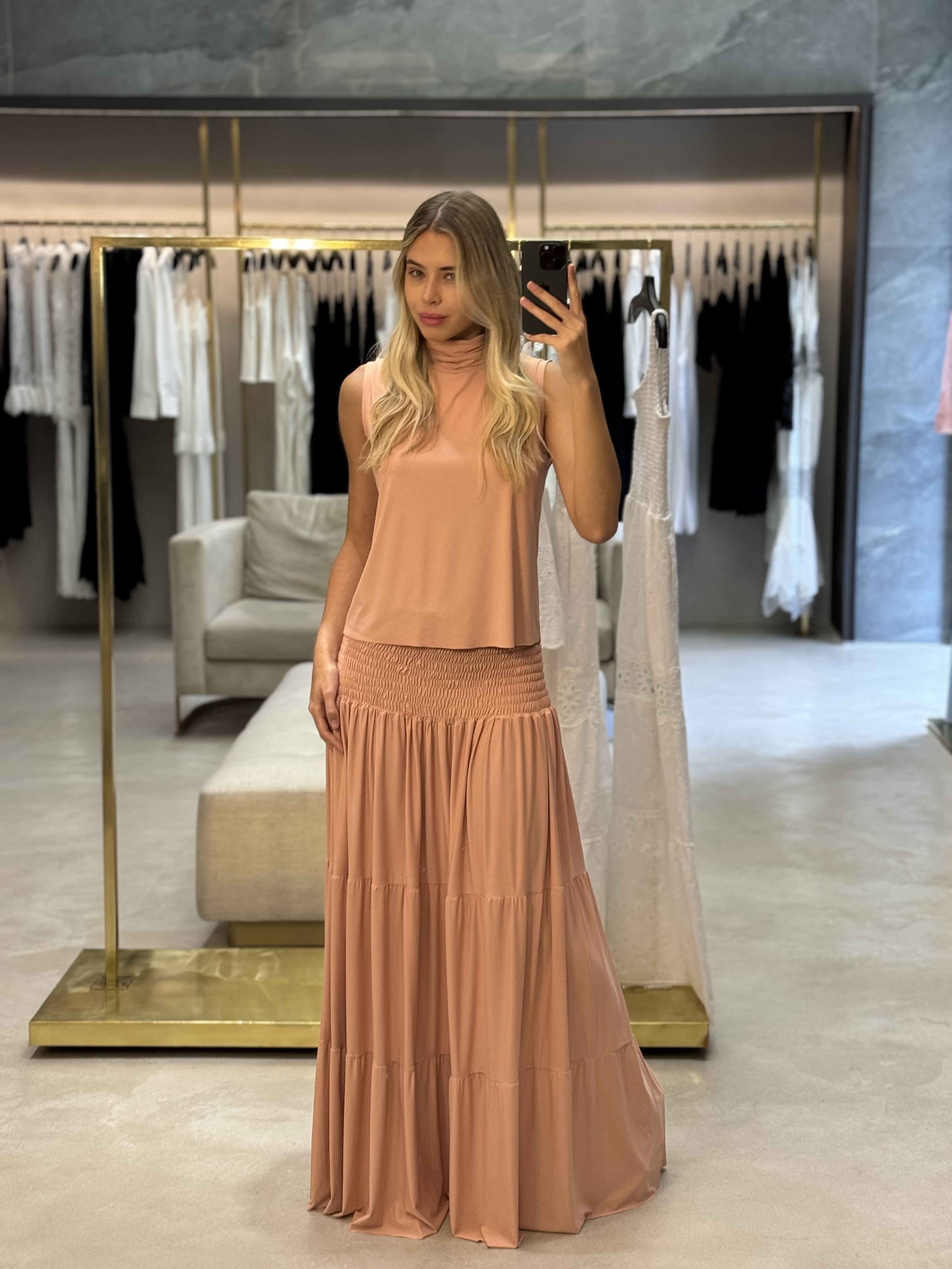 Conjunto Malha Fria Saia E Blusa Gola Alta