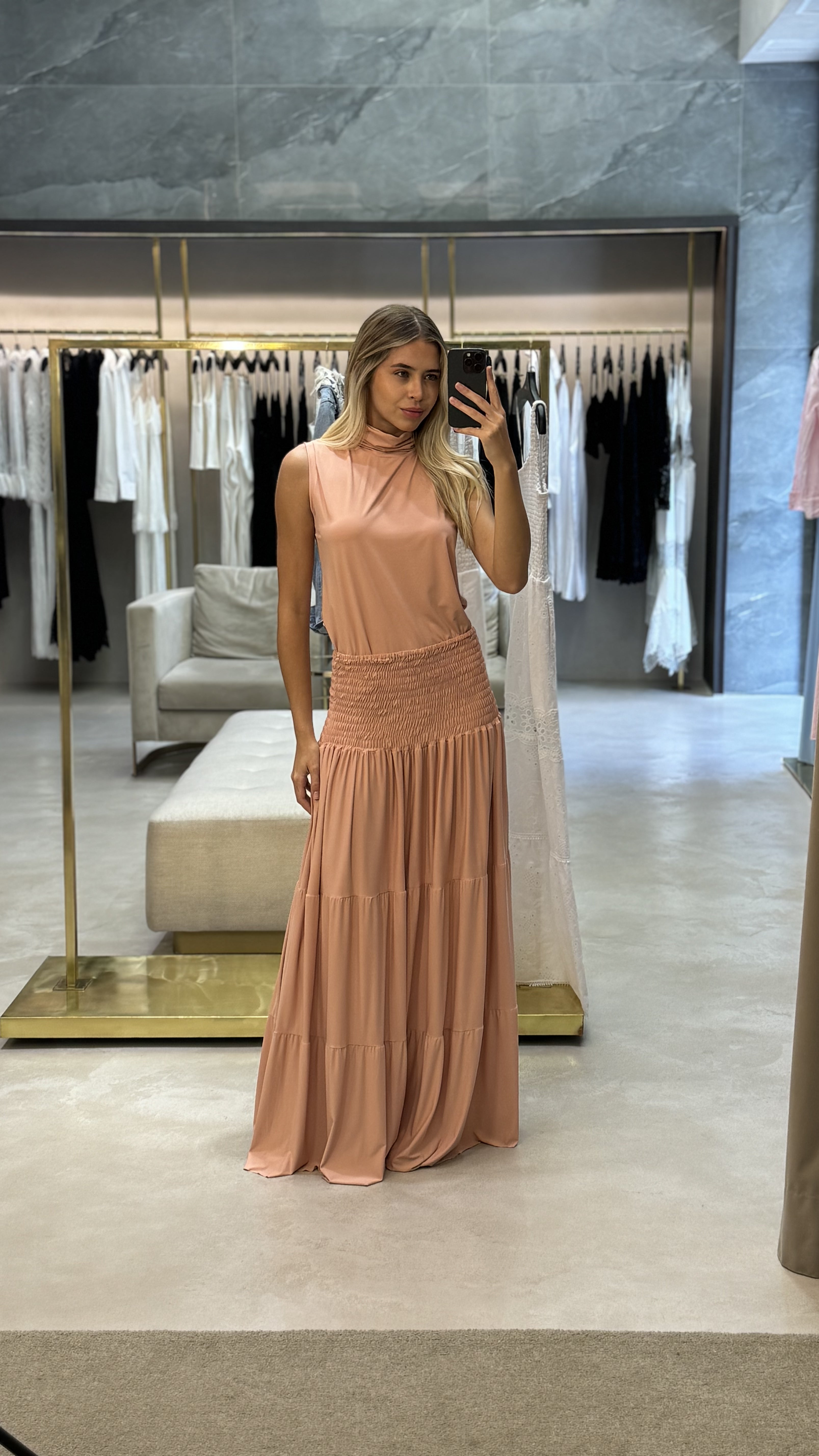 Conjunto Malha Fria Saia E Blusa Gola Alta