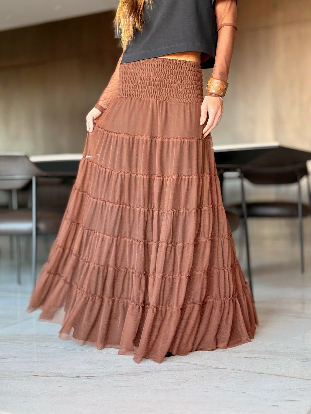 Conjunto Segunda Pele E Saia Em Tule