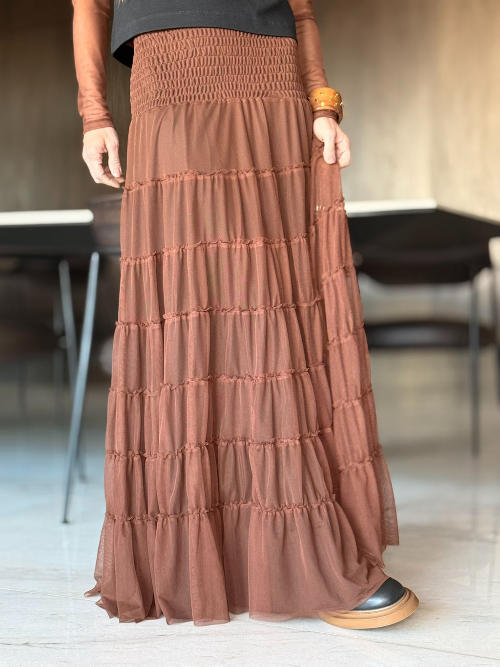 Conjunto Segunda Pele E Saia Em Tule