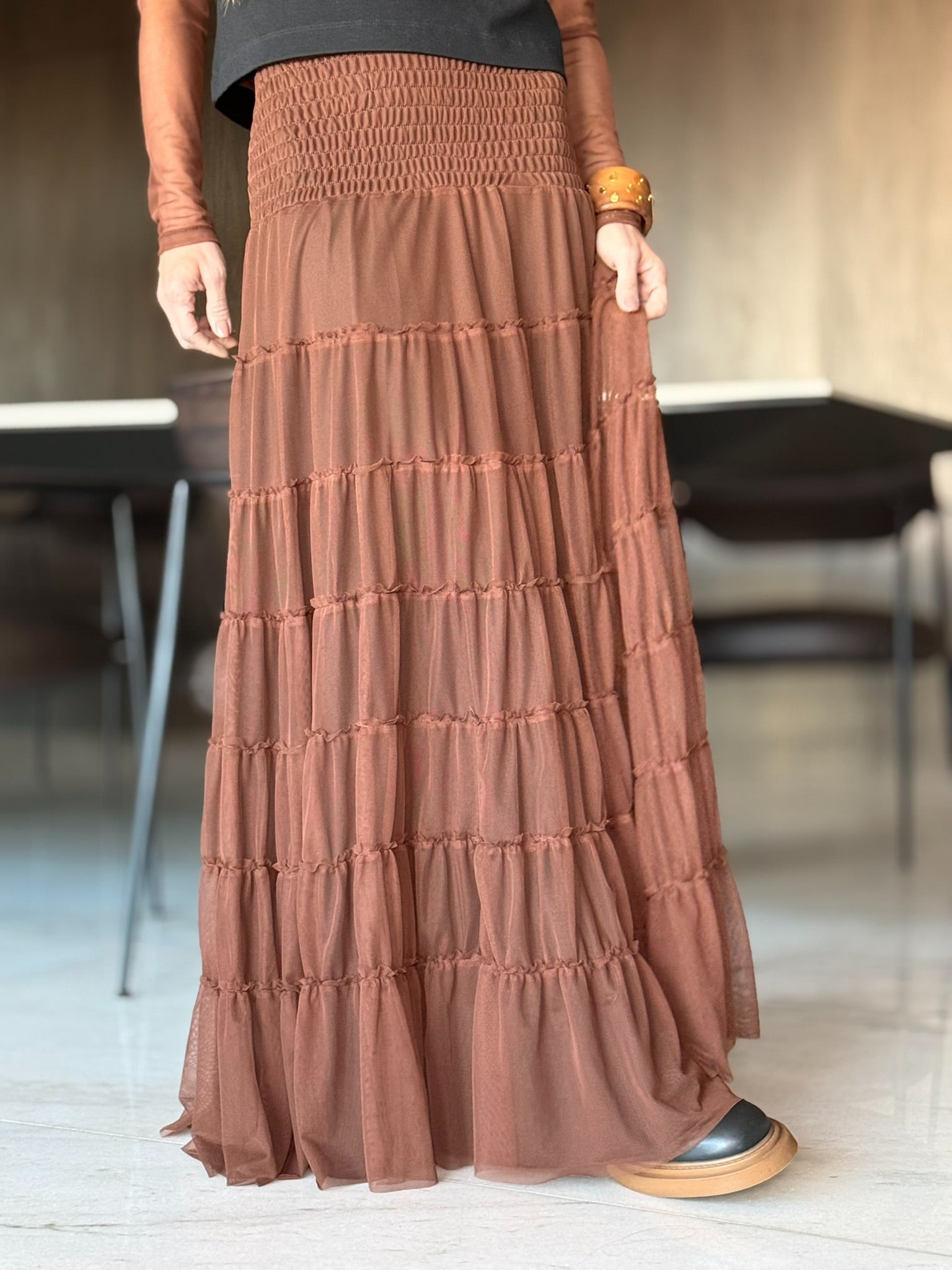 Conjunto Segunda Pele E Saia Em Tule