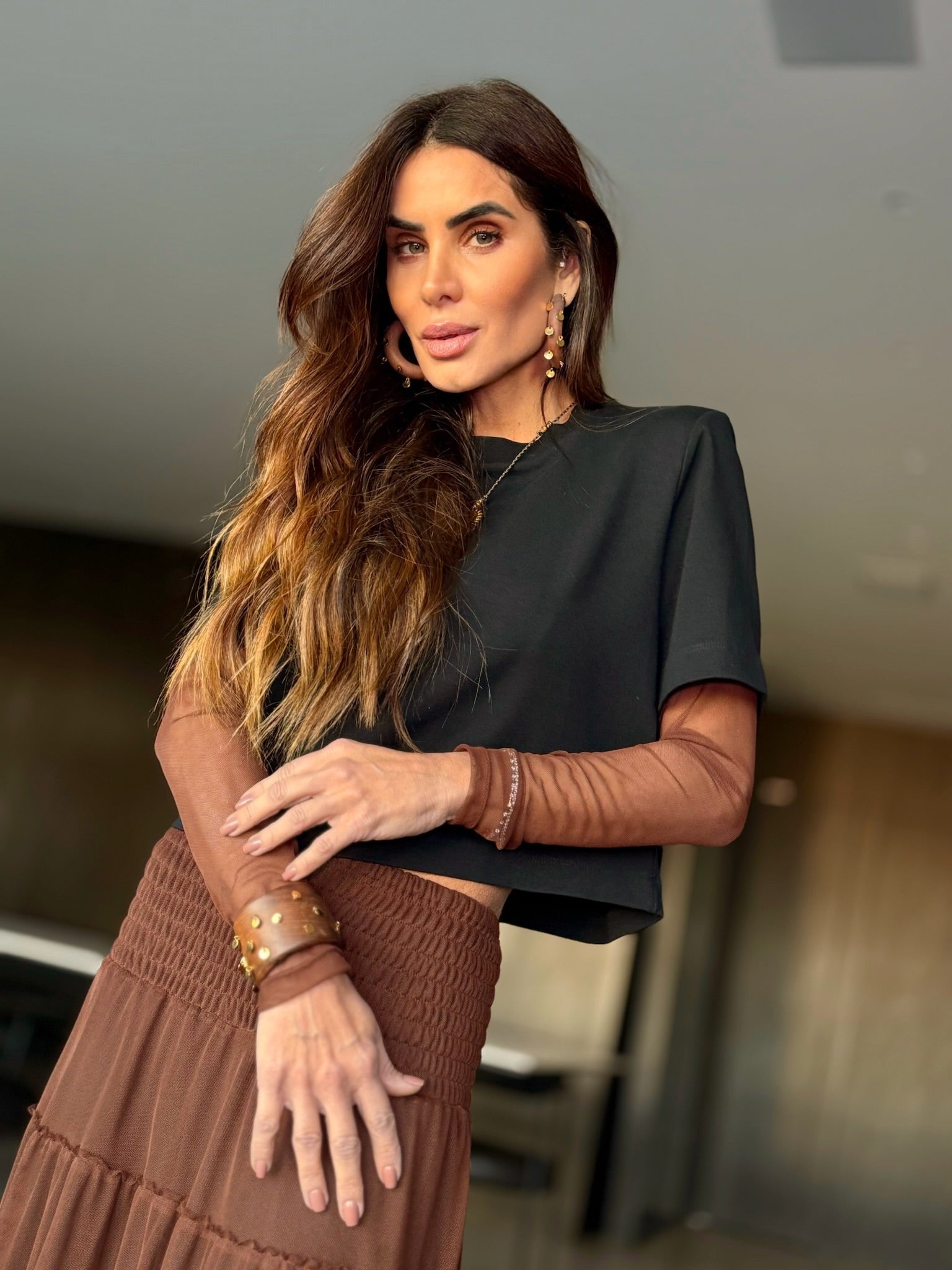 Conjunto Segunda Pele E Saia Em Tule