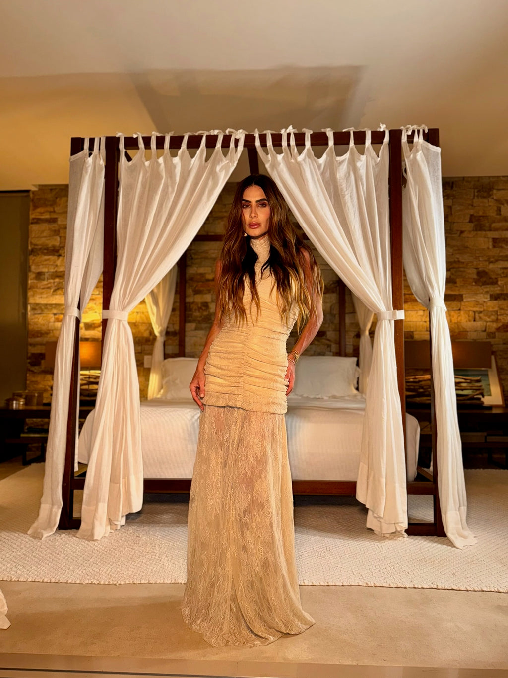 Vestido De Renda Franzido