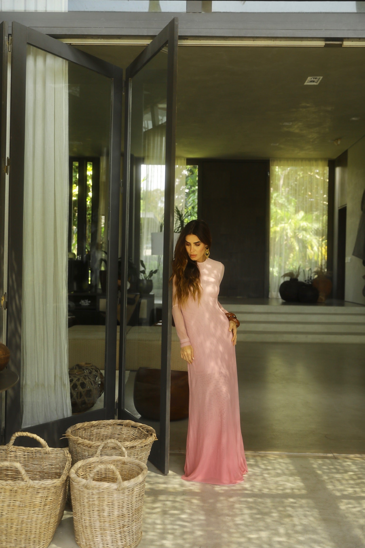 Vestido Em Tule Tie Dye Manga Longa