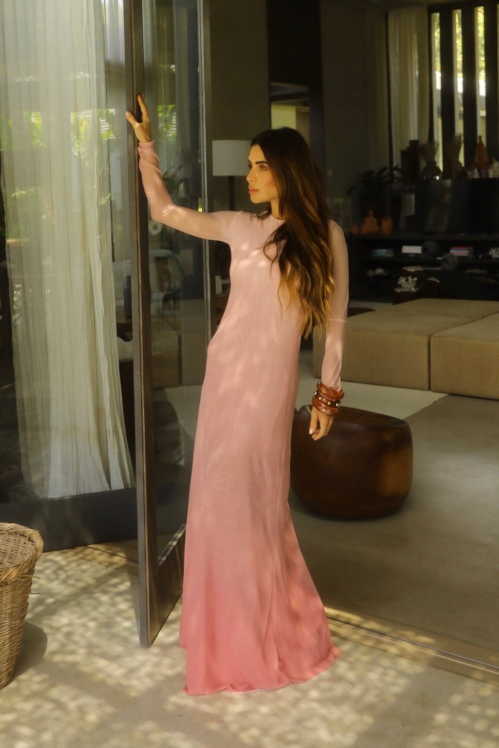 Vestido Em Tule Tie Dye Manga Longa