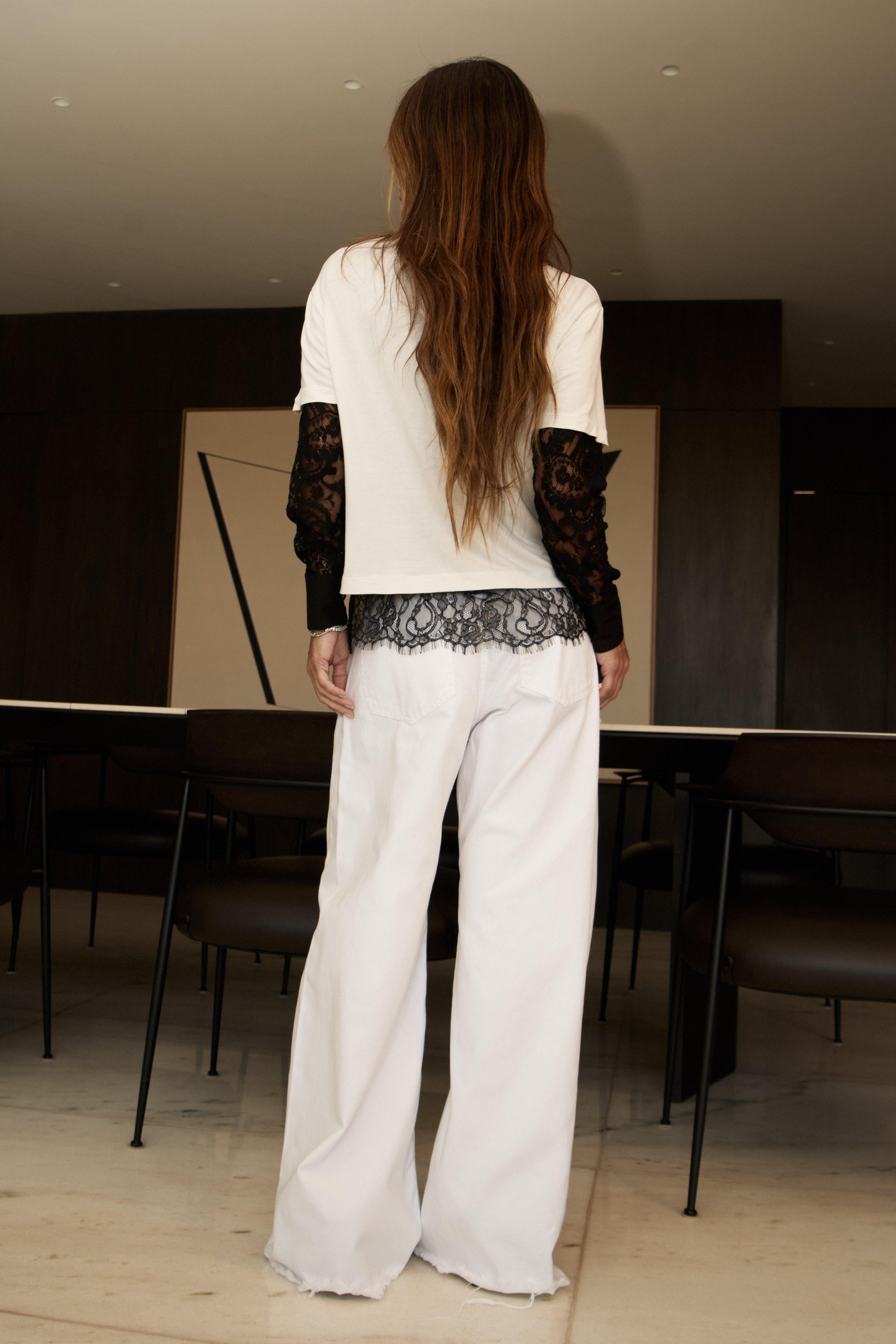 Camisa Renda com Tricoline Manga Longa