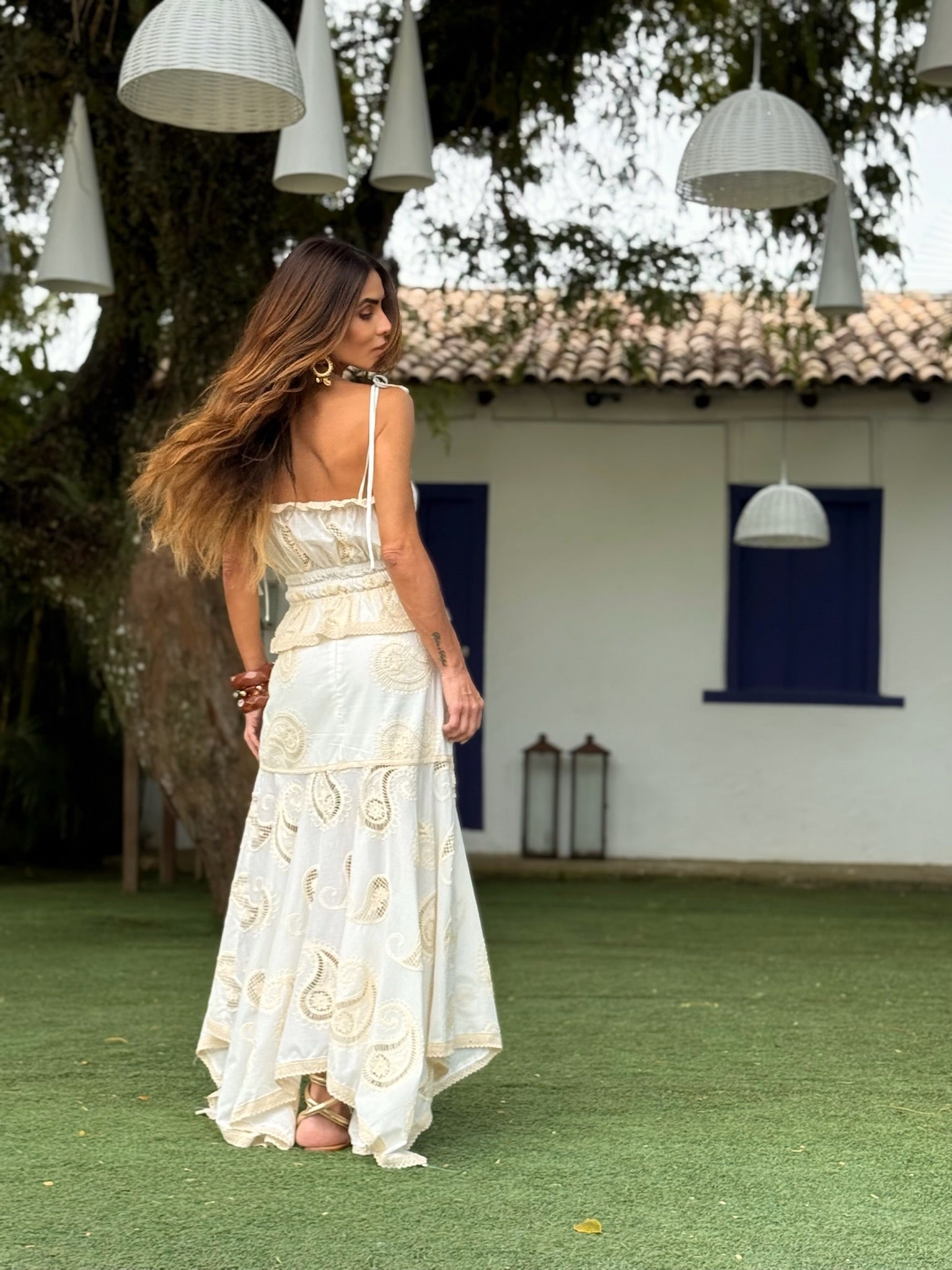 Conjunto Em Laise Com Saia Em Pontas E Top