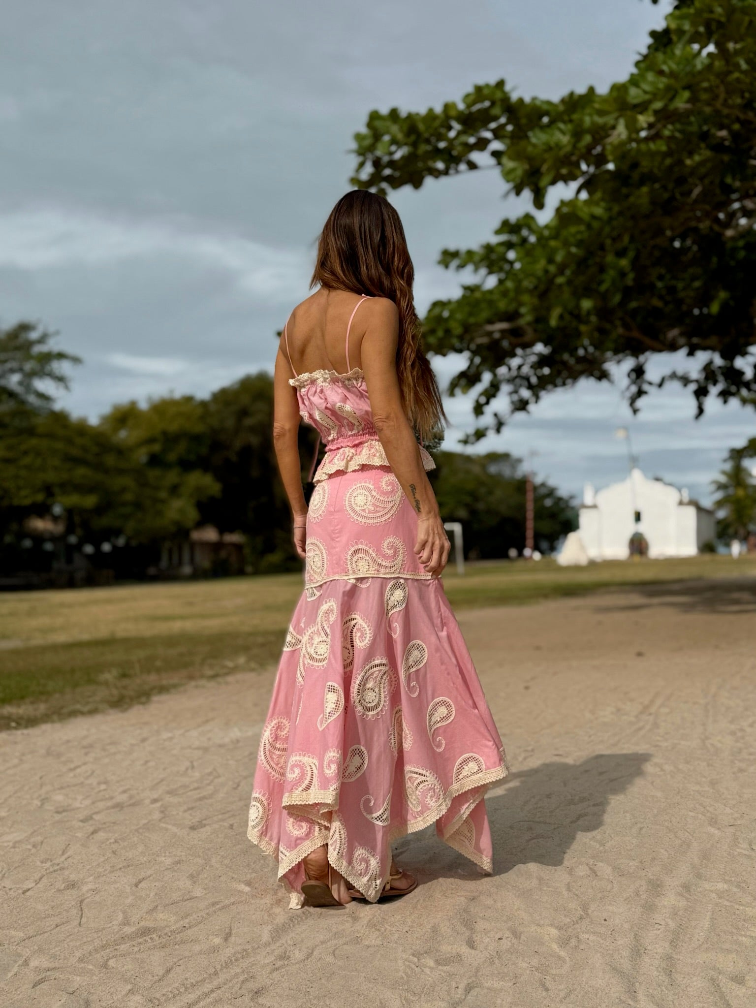 Conjunto Em Laise Com Saia Em Pontas E Top