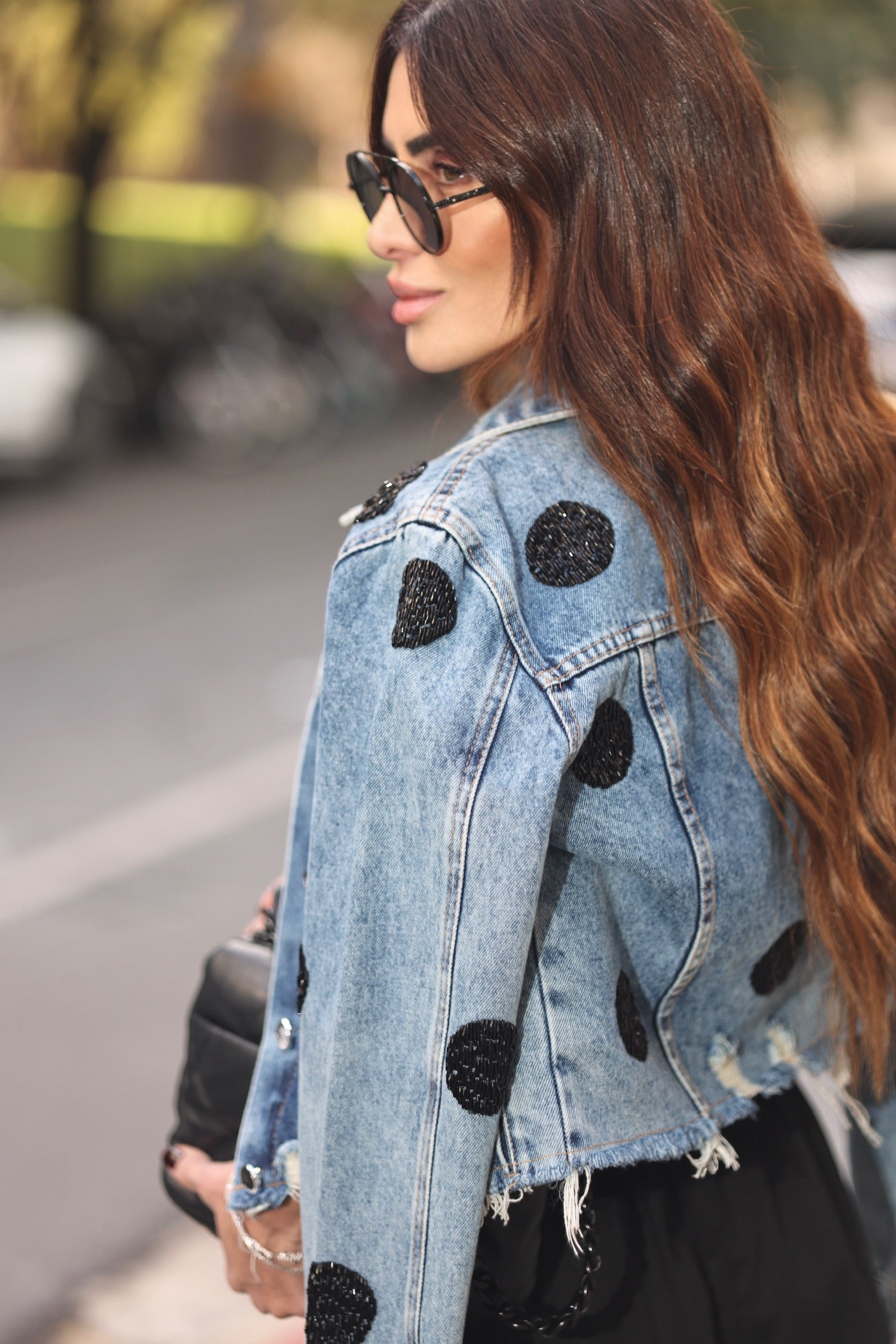 Jaqueta Jeans Bordada Em Mini Poás