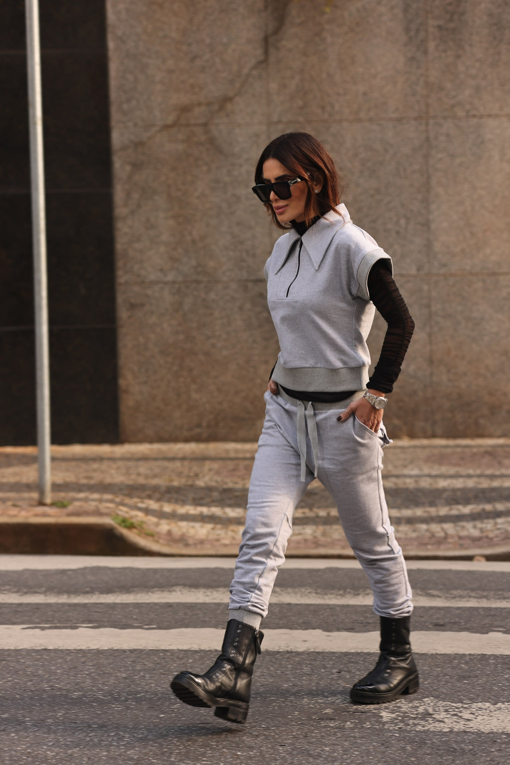 Conjunto De Moletom S/Manga Com Calça Jogger