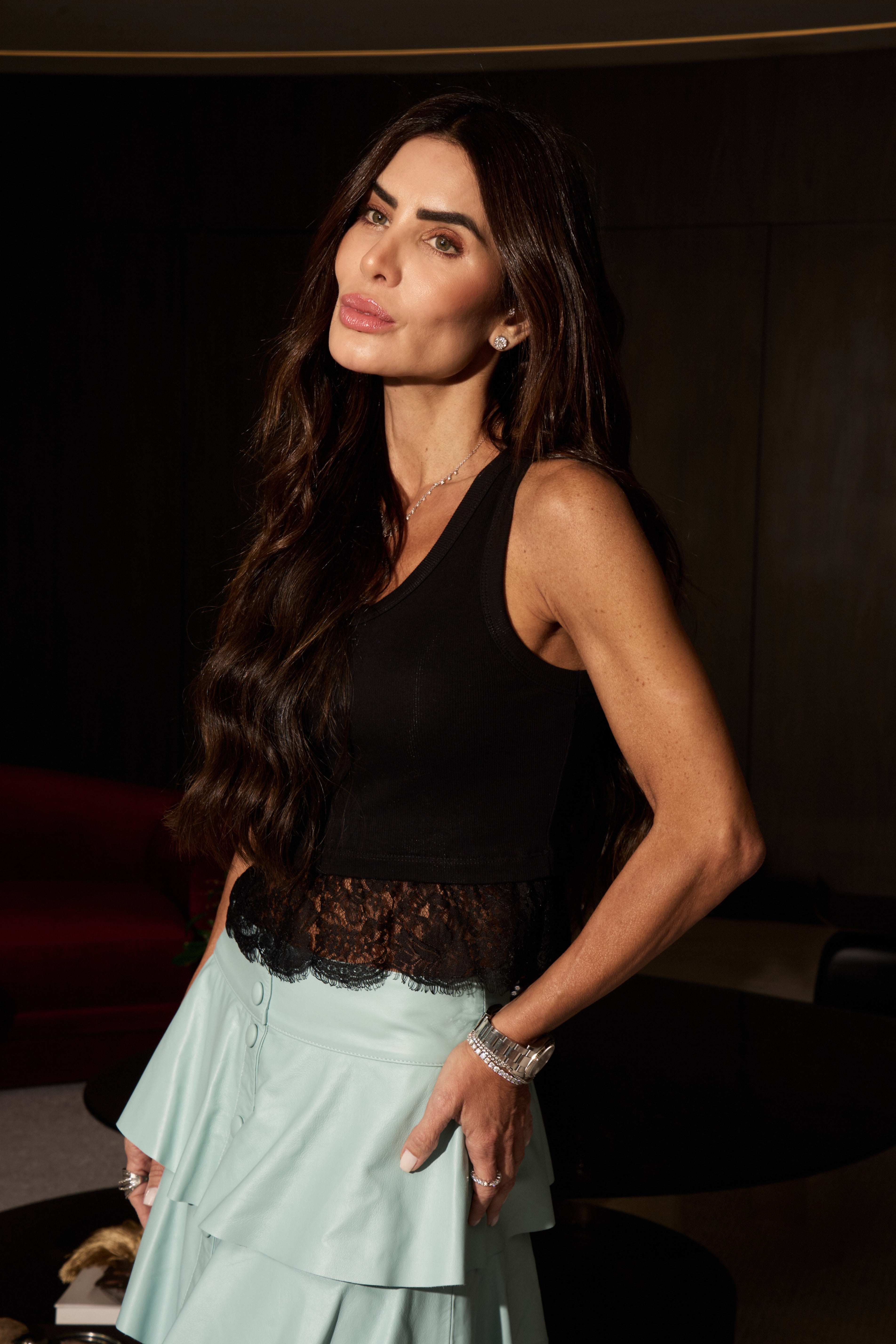 Saia De Couro Com Babados