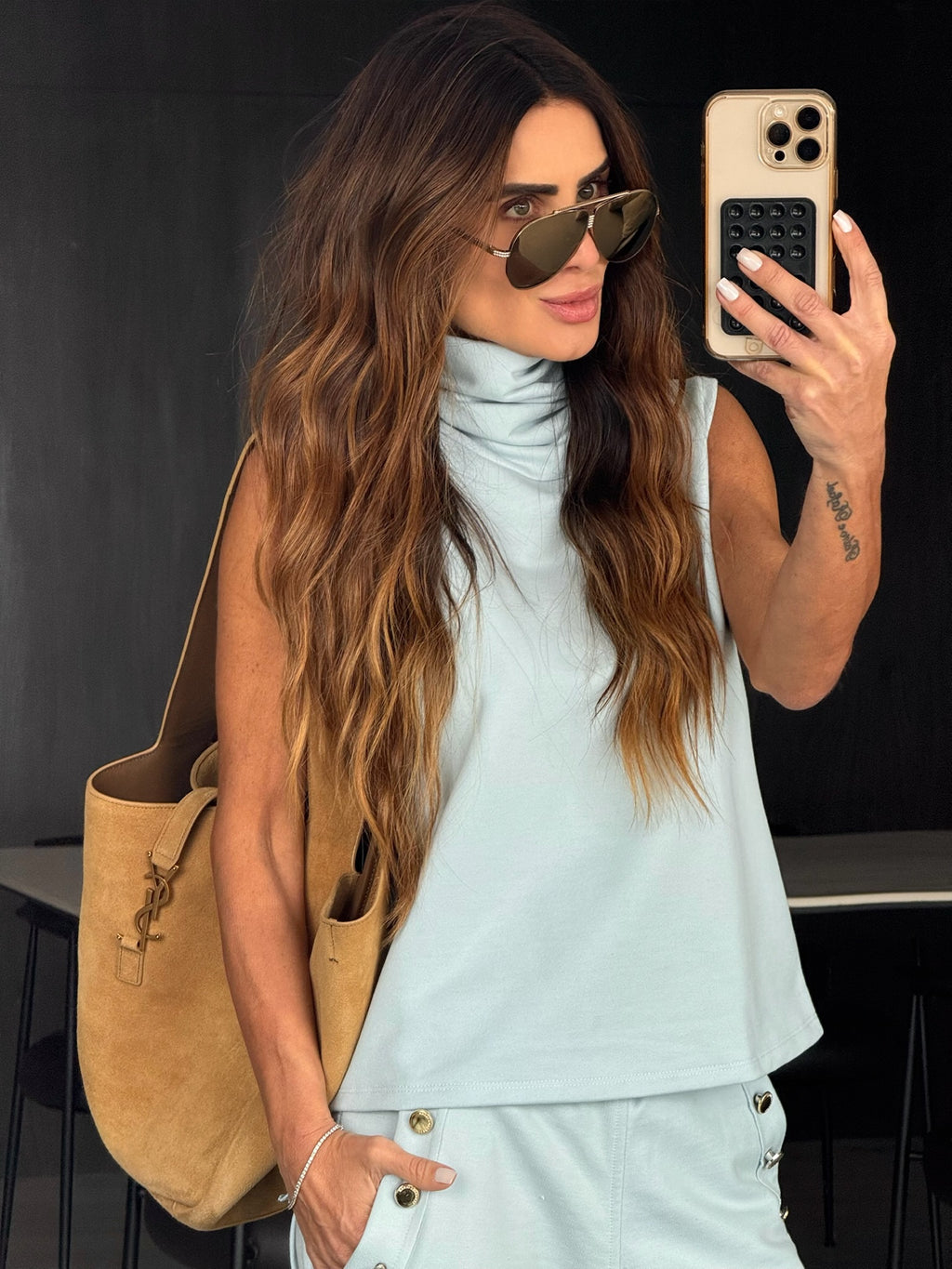 Conjunto De Moletom Blusa Gola Drapeada E Calça Pantalona