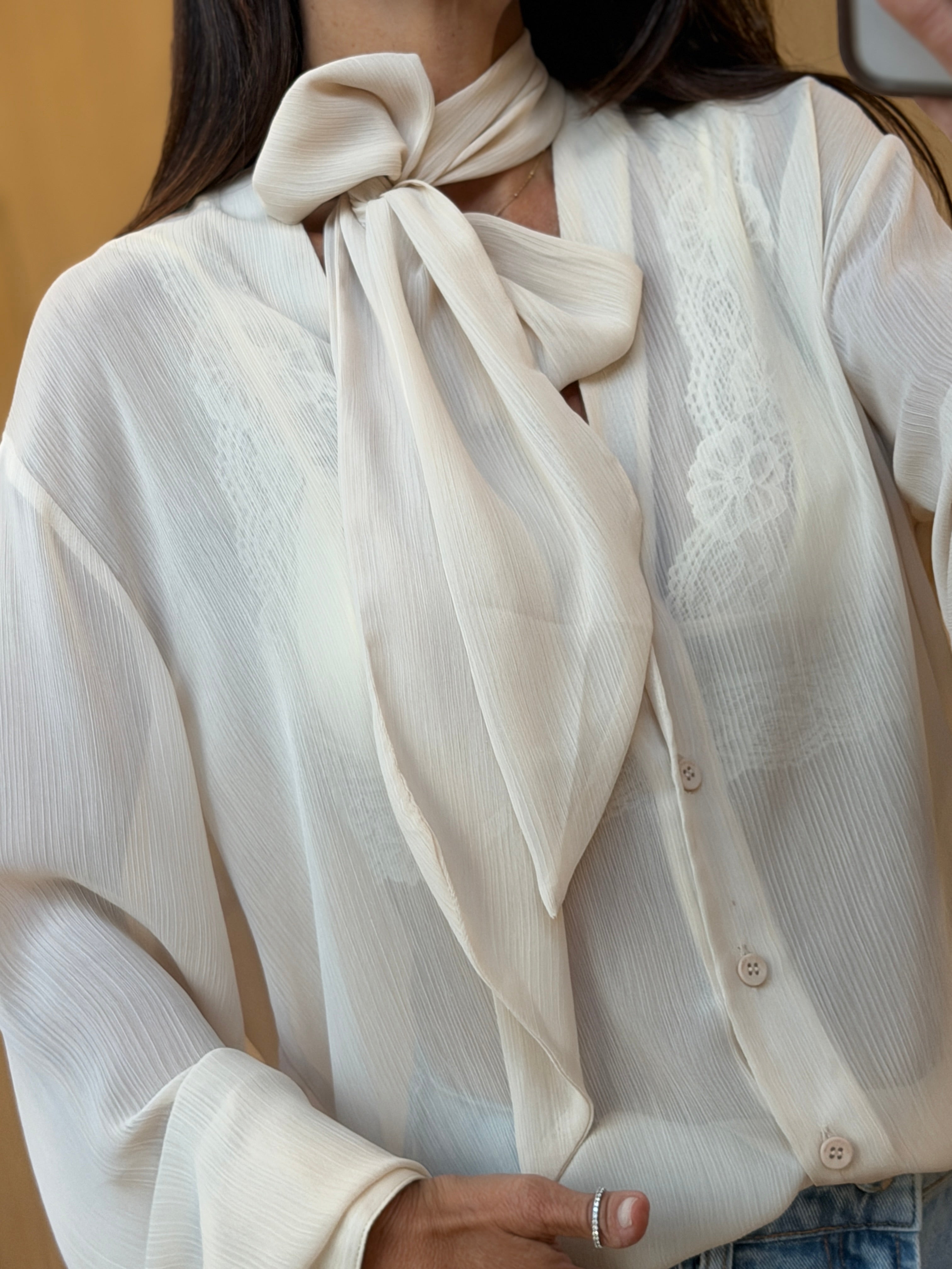 Camisa Chiffon de Seda Gola Laço