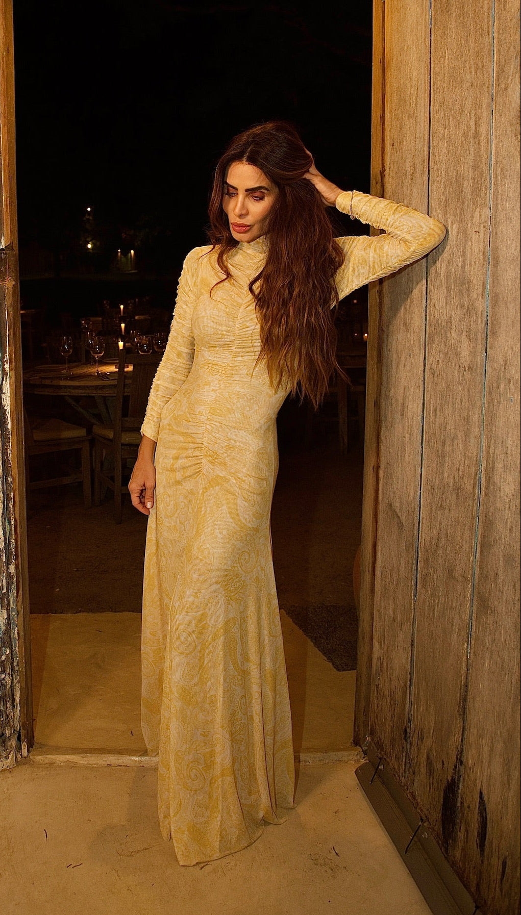 Vestido De Tule Franzido Cashmere Manga Longa