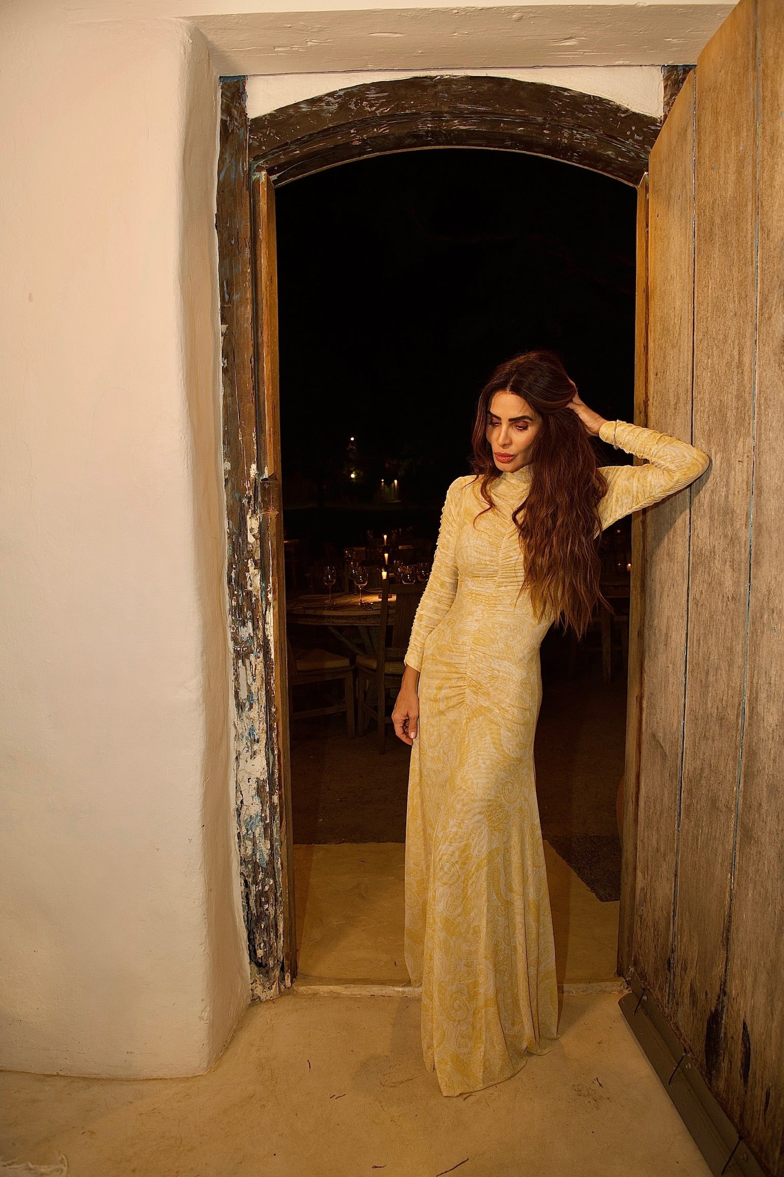 Vestido De Tule Franzido Cashmere Manga Longa