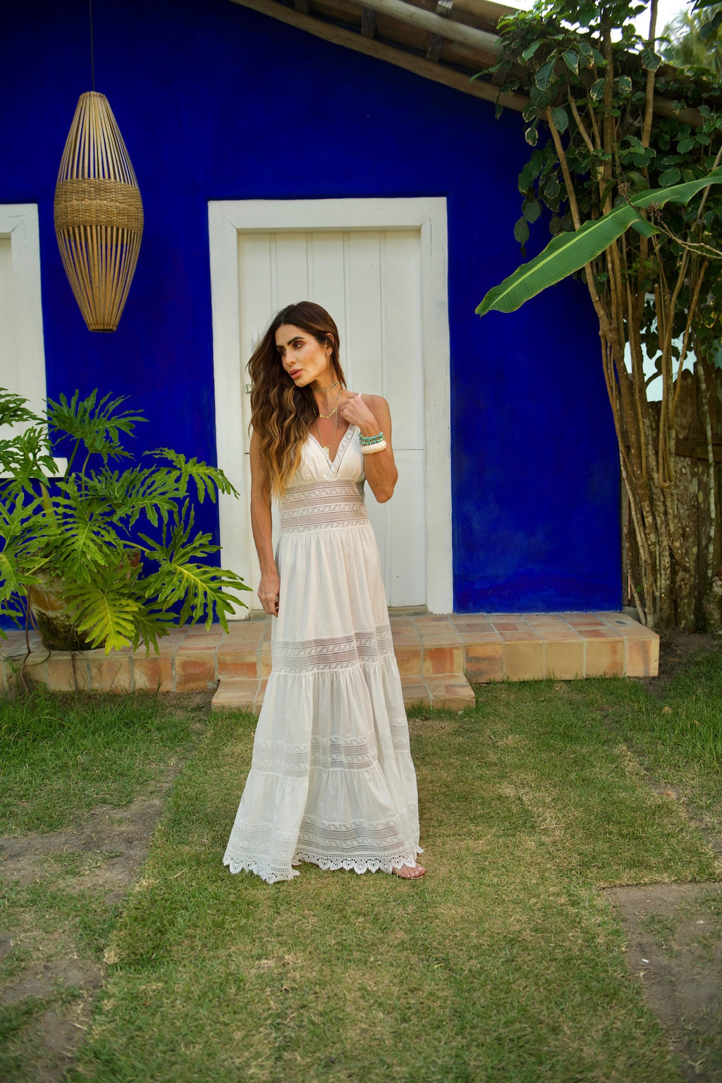 Vestido De Alcinha Em Cambraia De Algodao Com Entremeio Em Renda