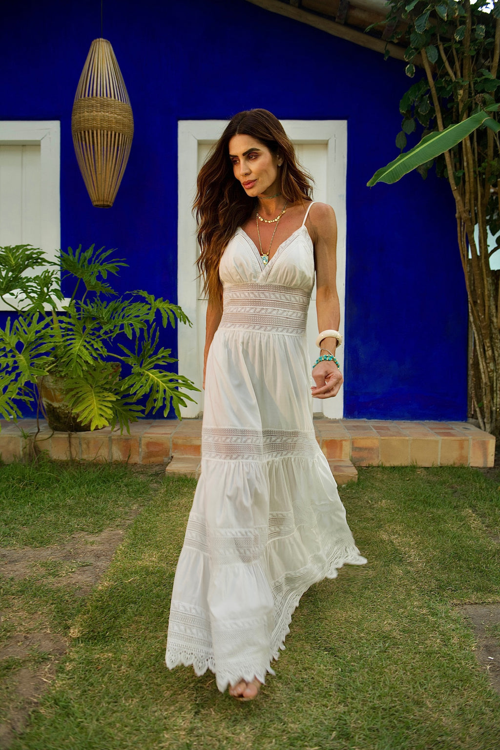 Vestido De Alcinha Em Cambraia De Algodao Com Entremeio Em Renda