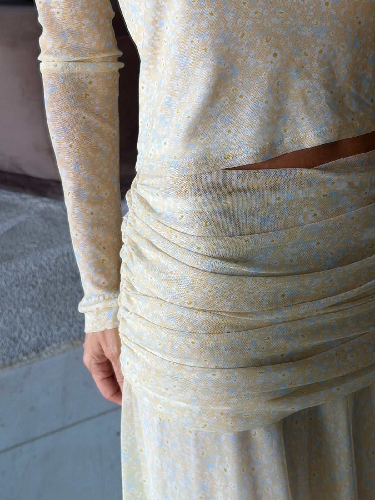 Conjunto em Tule Estampa Liberty Saia Drapeada