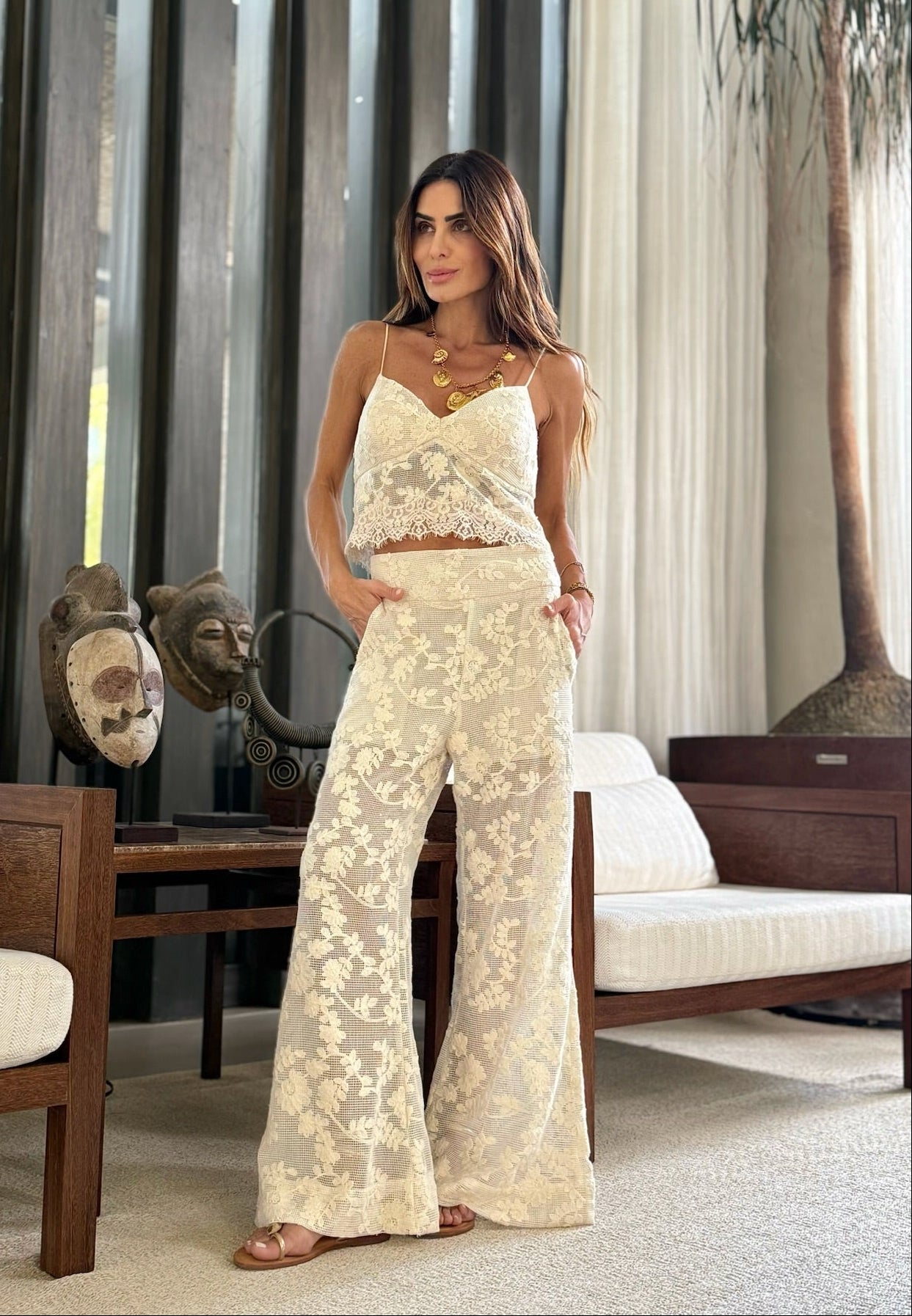 Conjunto Telinha Renda Calça E Top